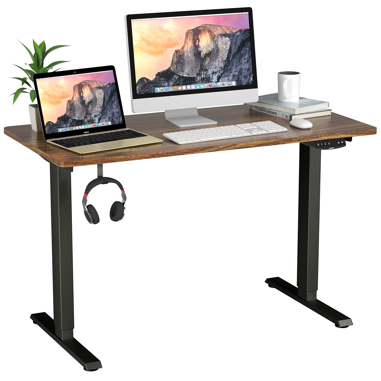 Tangkula 48 x 24 Inch Electric Height Adjustable Standing Desk - Dual Motor Sit Stand Workstation with Memory Controller, Anti-Collision & 1