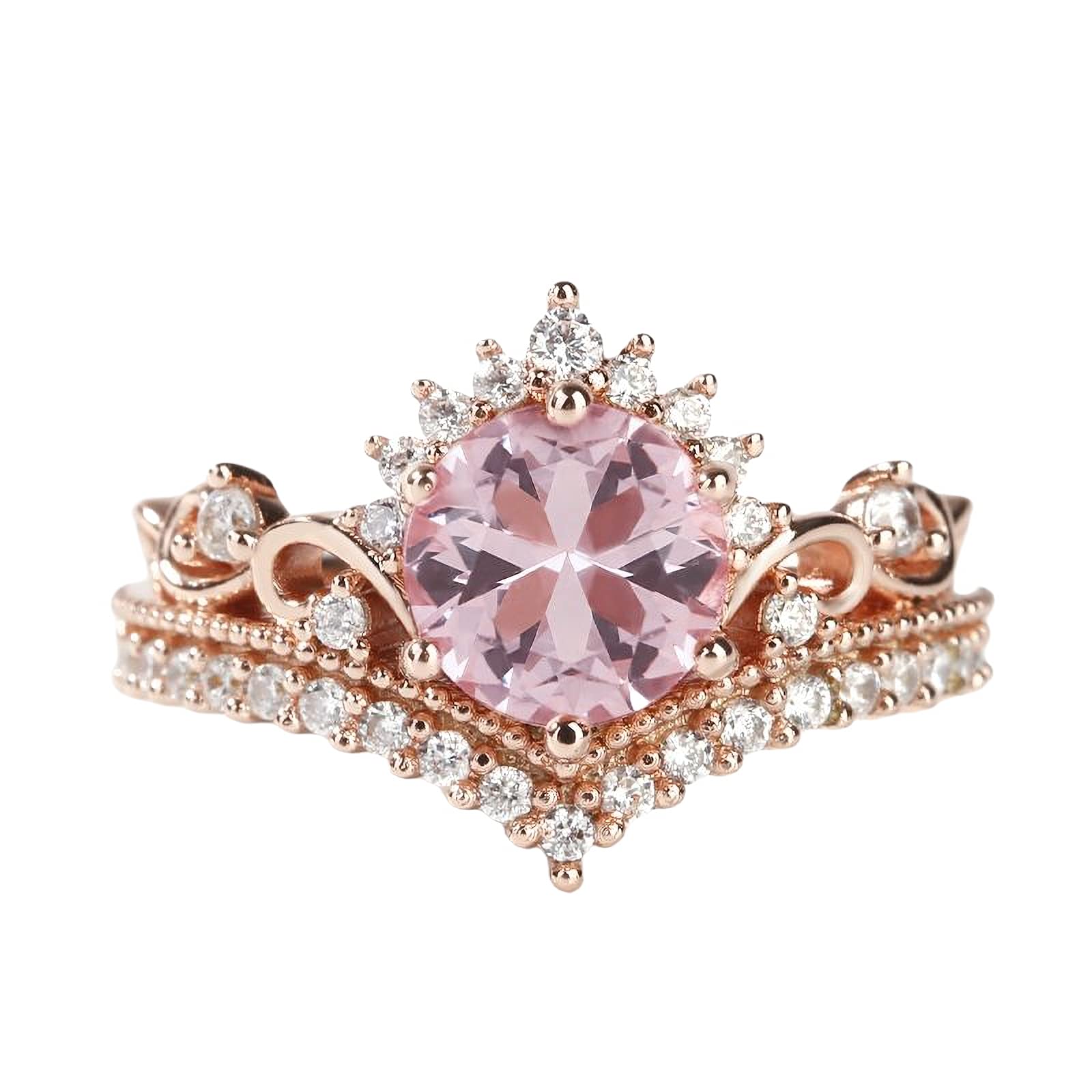 Jeulia Sterling Silver Morganite Ring - Round Cut Crown Design for Women, Fashion Jewelry for Anniversary, Engagement, Wedding, Christmas & Birthday Gift with Jewelry Box - Perfect for Romantic Occasions & Special Celebrations