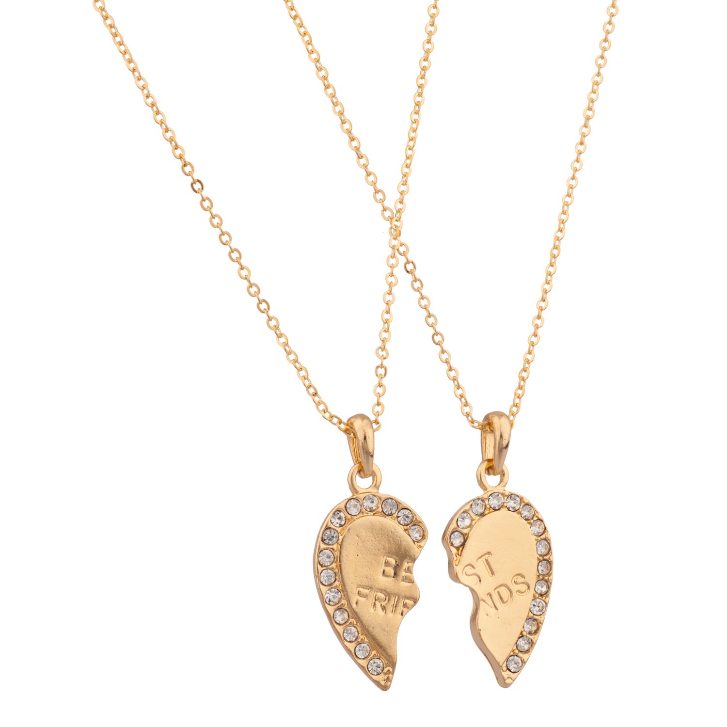 Lux Accessories Best Friends BFF Forever Rhinestone Studded Valentine Hearts 2PC Necklace Set for Gifts, Anniversaries, and Special Occasions