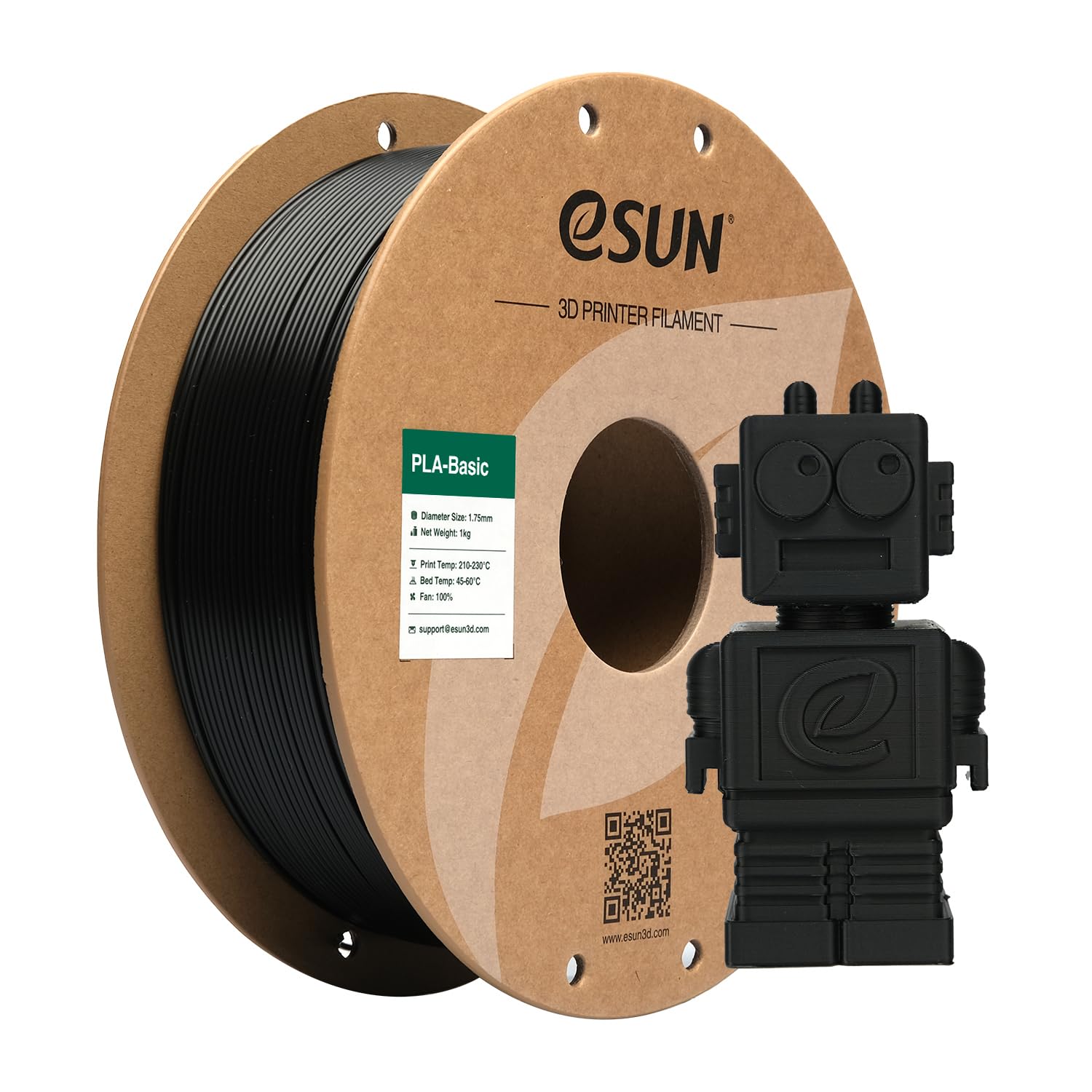 eSUN PLA Filament 1.75mm 1KG Spool - High Precision 3D Printer Filament with +/- 0.05mm Dimensional Accuracy, Fast Printing PLA Basic Filament for 3D Printers (Black) - Perfect for DIY Projects, Prototyping & Home Decor