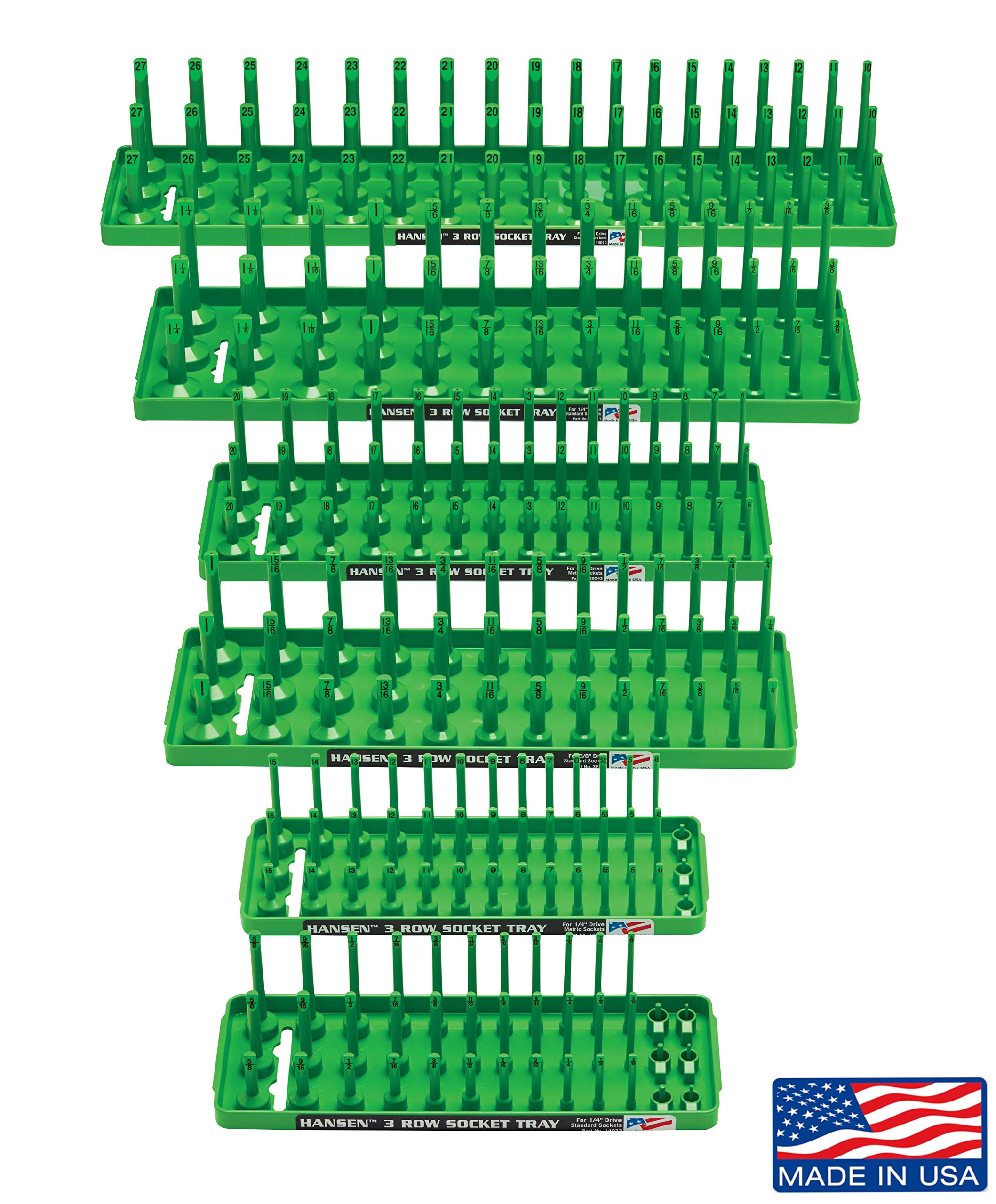 Hansen Global 3-Row SAE & Metric Socket Organizer Trays - 1/4