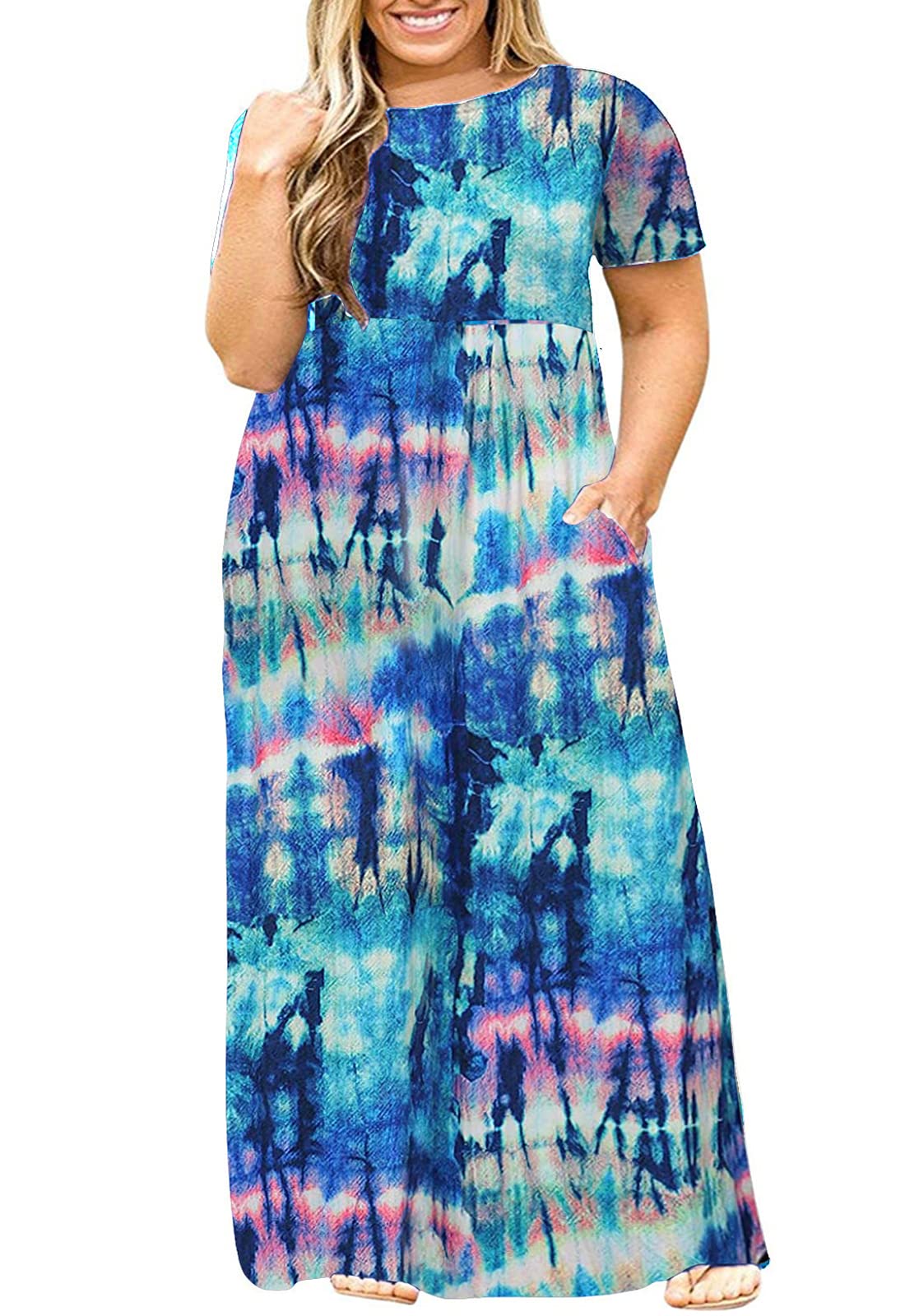**Kancystore Women's Plus Size Short Sleeve Maxi Dress with Pockets - Loose Fit Casual Summer Dress for Beach, Vacation & Everyday Wear**