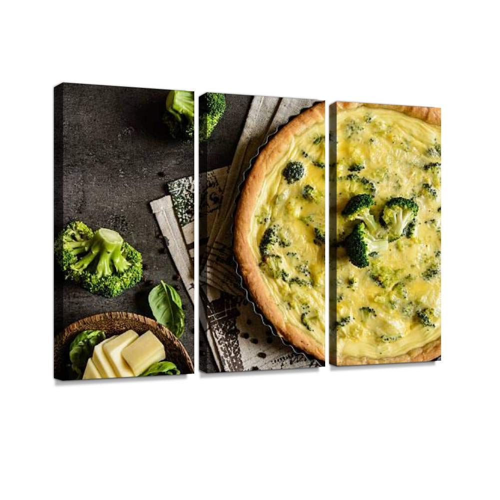 Blaverr 3-Panel Modern Wall Art - Broccoli Quiche with Cheese Canvas Prints for Home Decor, Ready to Hang - Perfect for Living Room & Bedroom Decoration | Kitchen & Dining Room Wall Decor