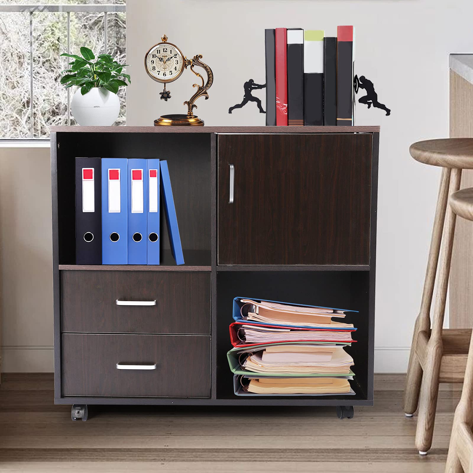 Rolling File Cabinet with 2 Drawers - Mobile Office Storage Cabinet on Wheels, Metal File Organizer with 4 Movable Casters | Perfect for Office Documents, Books Display & Home Organization