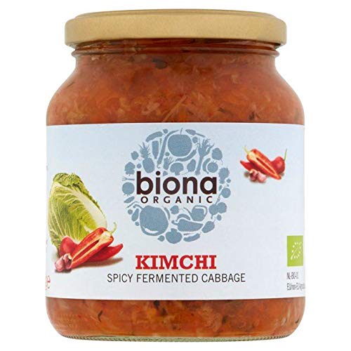 Biona Organic Kimchi - 350g (0.77 lbs) | Vegan Fermented Korean Spicy Cabbage | Perfect for Bibimbap, Tacos & Gut Health