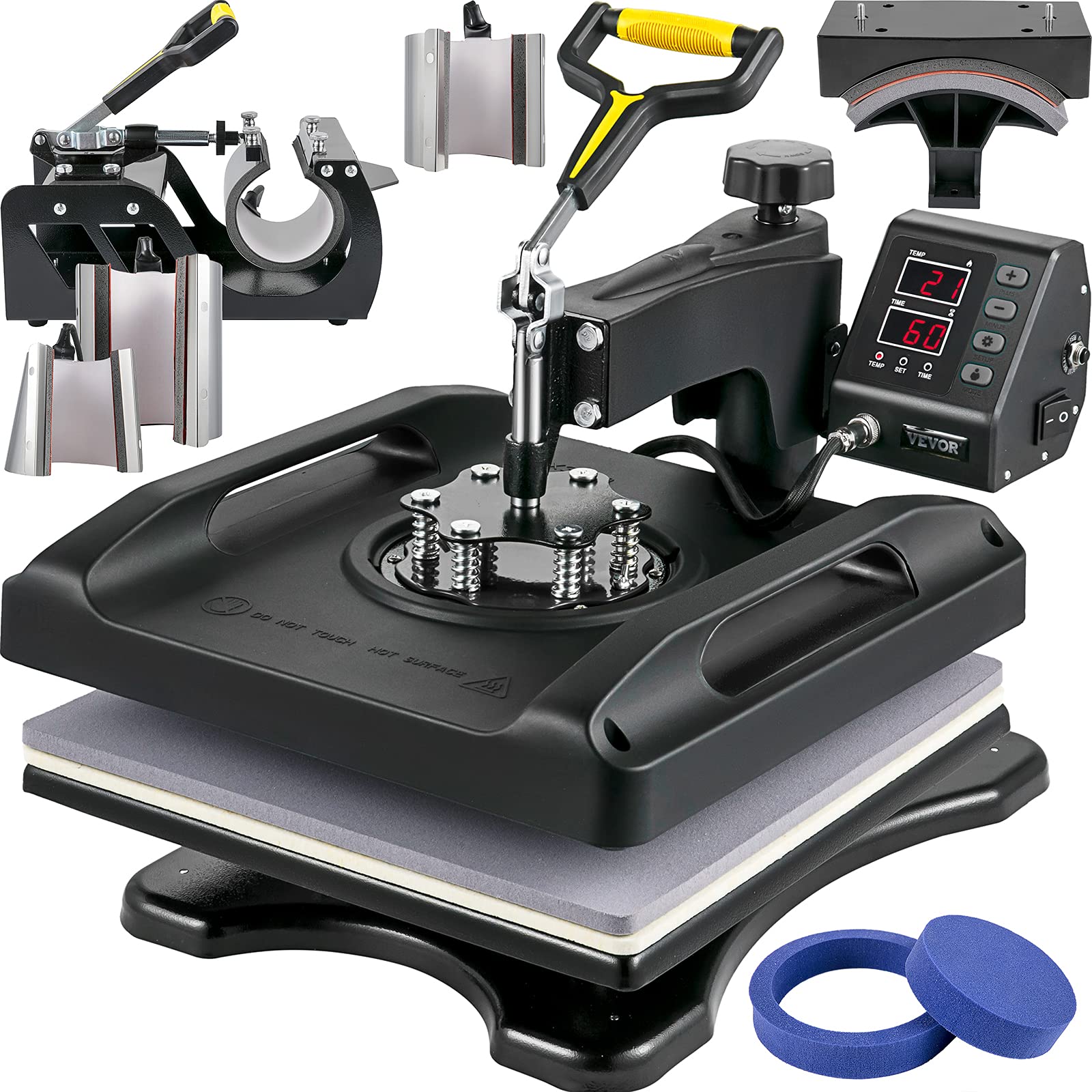 VEVOR 15x15 Inch 8-in-1 Heat Press Machine 800W Sublimation Printer with 360° Rotation Swing-Away Design & Dual-Tube Heating System for DIY T-Shirts, Hats, Mugs - Perfect for Home Crafting & Small Business Printing (Black)