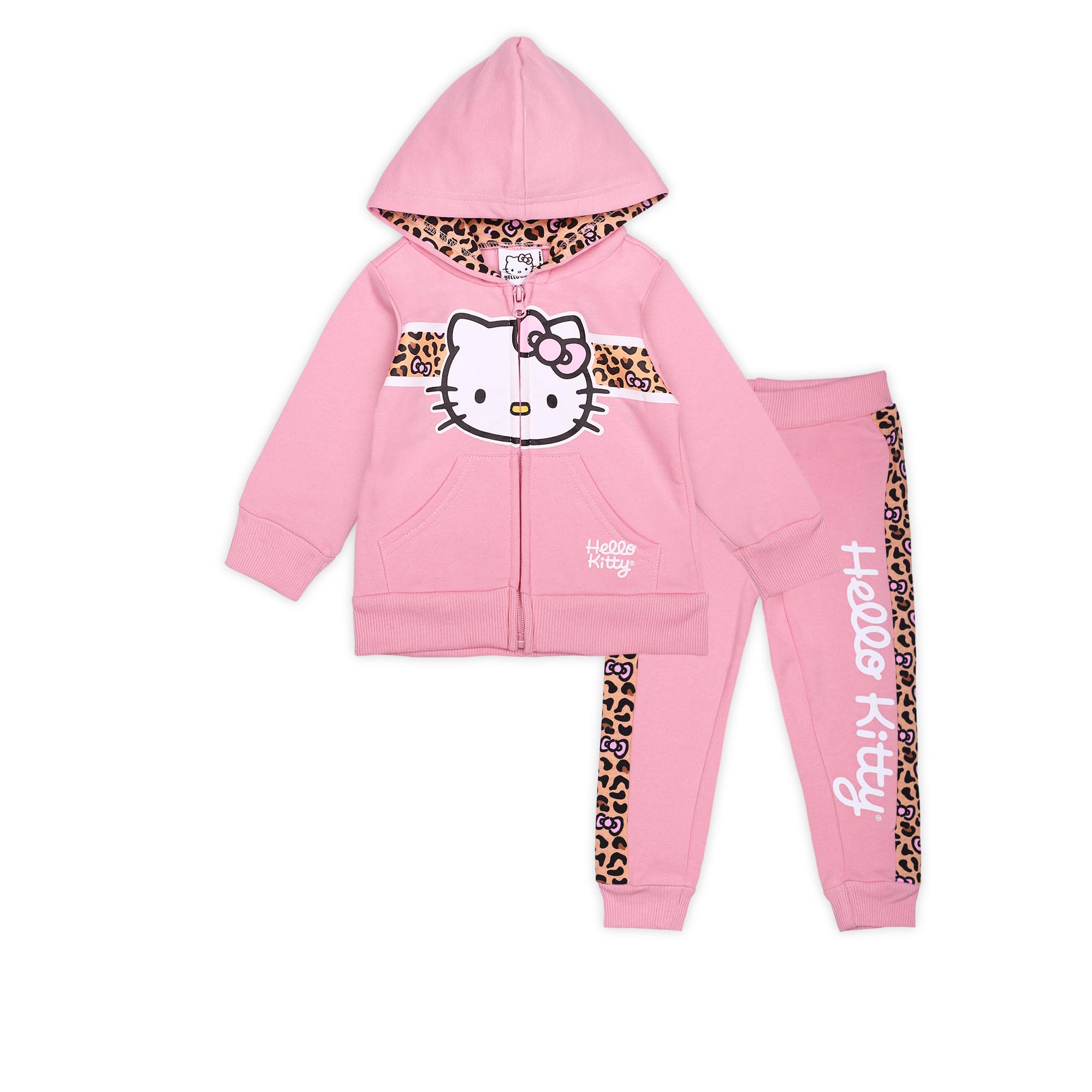 Hello Kitty 2-Piece Cheetah Print Zip-Up Hoodie & Jogger Set - Cute Animal Print Lounge Wear for Women & Girls - Perfect for Casual Outfits, Sleepwear & Street Style Fashion