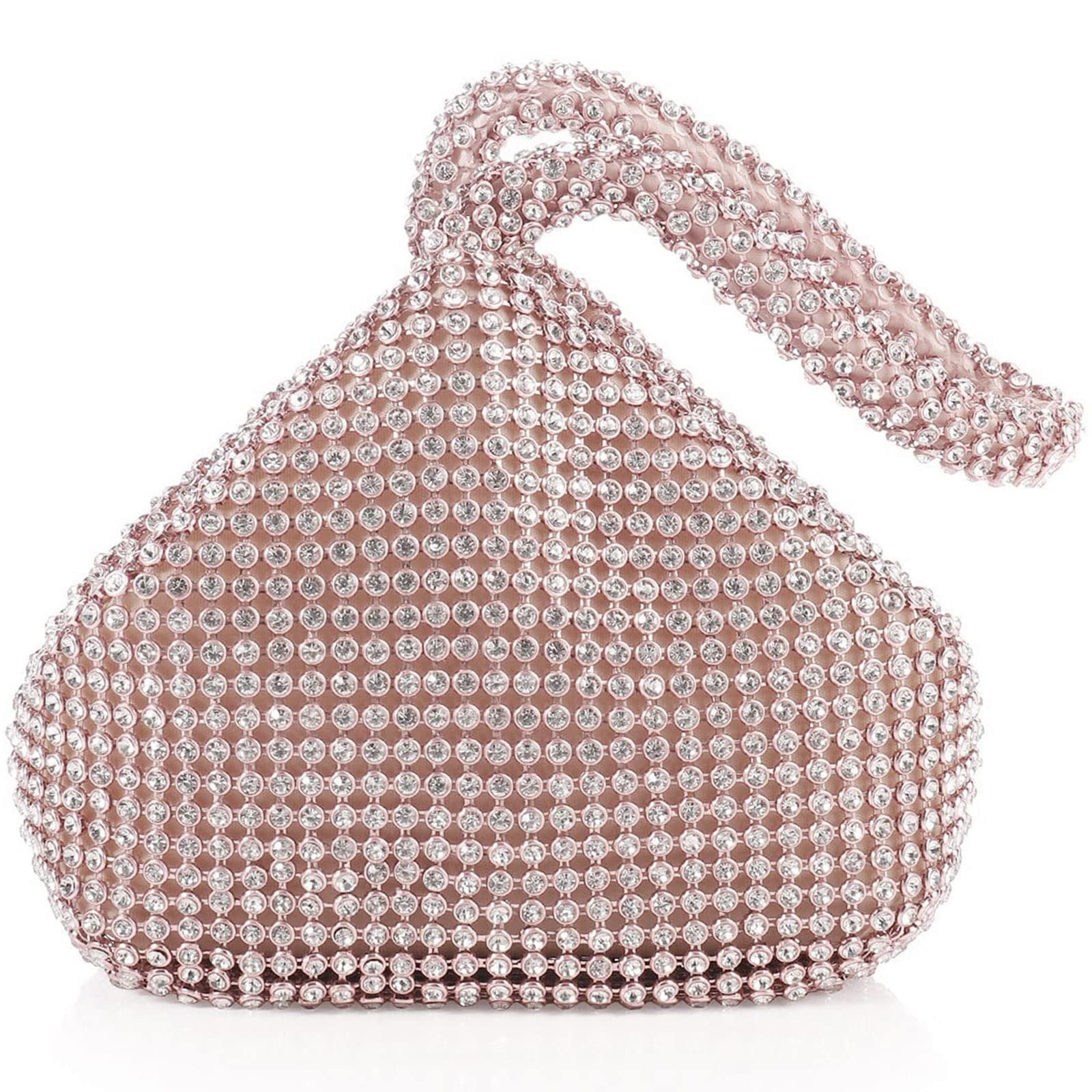 ELEOPTION Women's Evening Clutch Bag - Rhinestone Embellished Rose Gold Wedding Purse, Large Size for Parties, Prom & Special Occasions