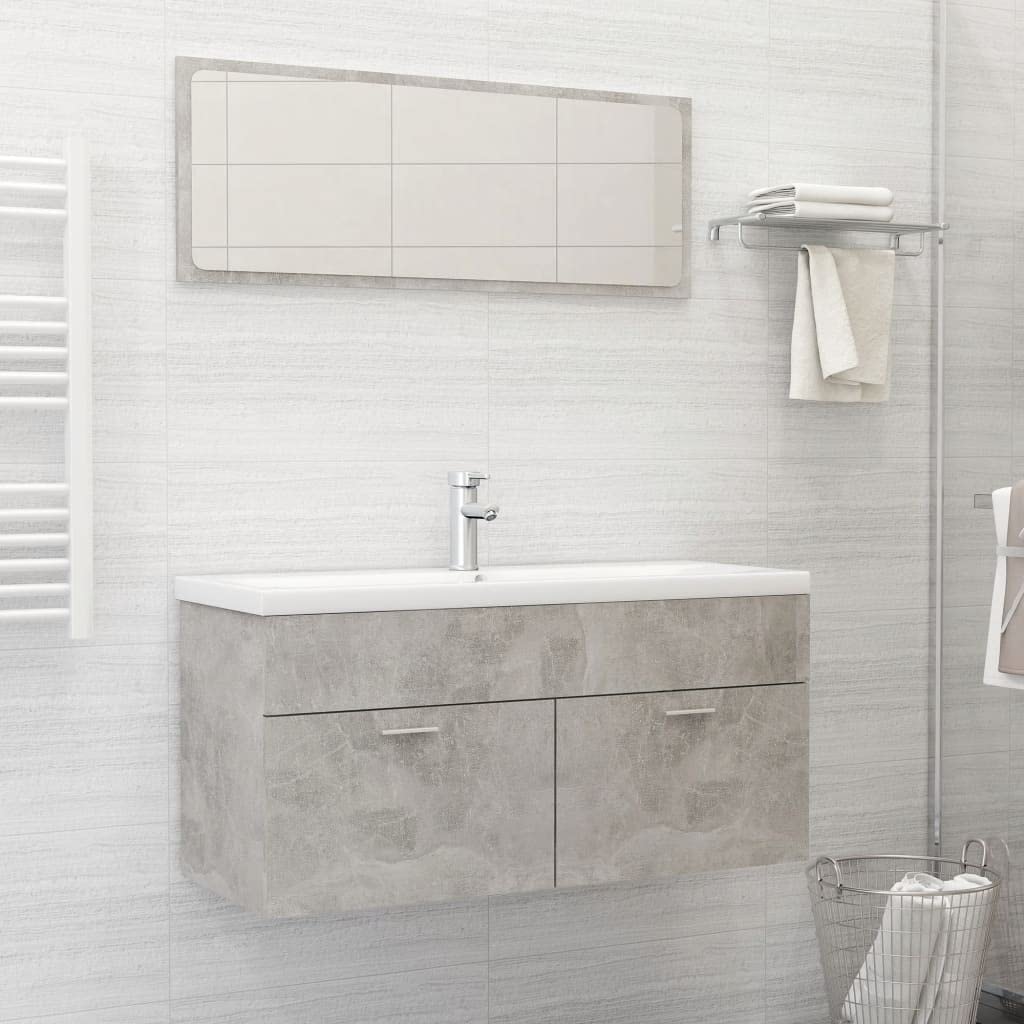 Modern Bathroom Vanity Set with Sink, Mirror & Storage Cabinet - Concrete Gray Chipboard Design for Bathroom Decor | Perfect for Small Bathrooms, Master Bathrooms & Powder Rooms
