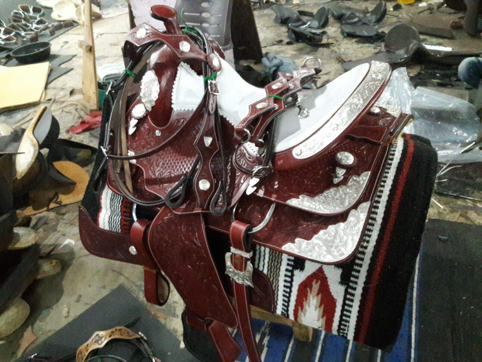 Premium Western Show Saddle Set with Matching Headstall, Breast Collar & Saddle Pad - Perfect for Rodeo, Trail Riding & Horse Shows