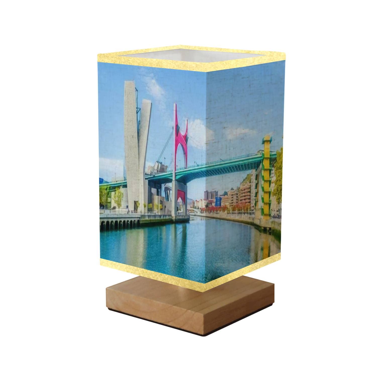 Dimmable Square Bedside Table Lamp with Wooden Base & Flaxen Fabric Shade - Modern Nightstand Lamp for Bedroom, Living Room, Office | Perfect Reading Light & Ambient Lighting for Home Decor