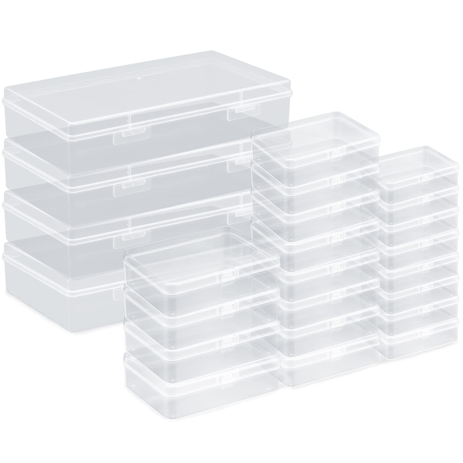 24 Pack Clear Plastic Storage Containers with Hinged Lids - Mini Rectangular Organizer Boxes for Beads, Jewelry, Crafts & Small Items - Perfect for Craft Rooms, Jewelry Making & Home Organization