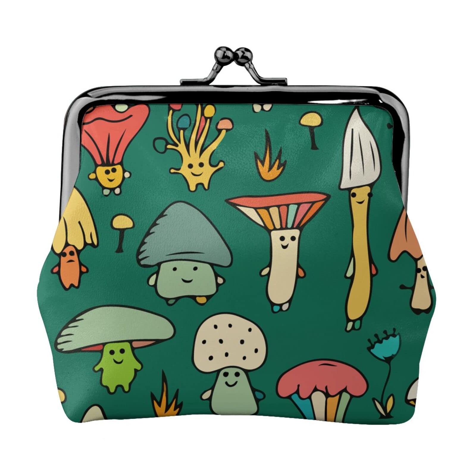 Funny Cute Champignon Mushroom Pu Leather Buckle Coin Purse - Kiss-Lock Change Wallet for Girls | Perfect for School, Travel & Everyday Use