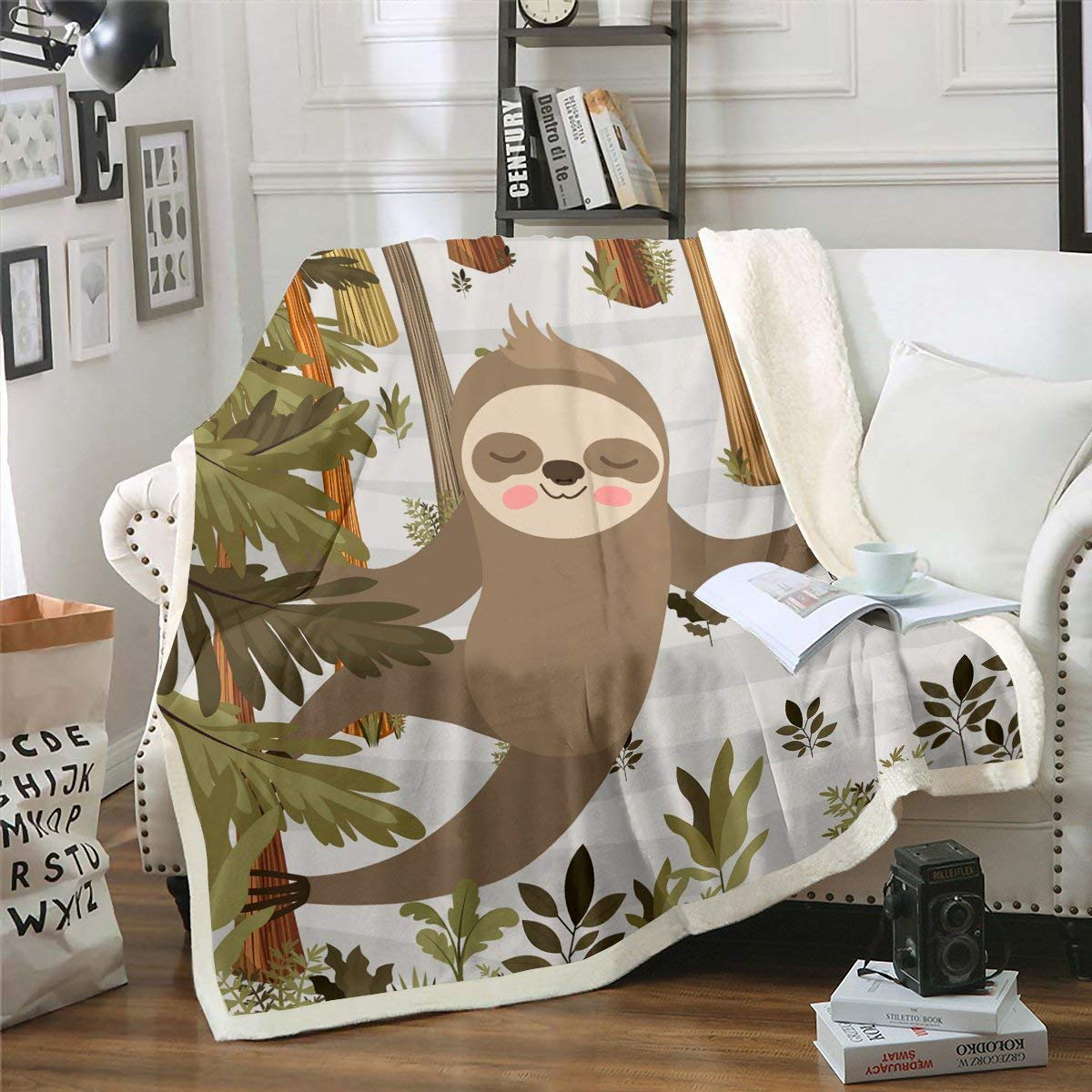 Erosebridal Sloth Sherpa Fleece Blanket 30