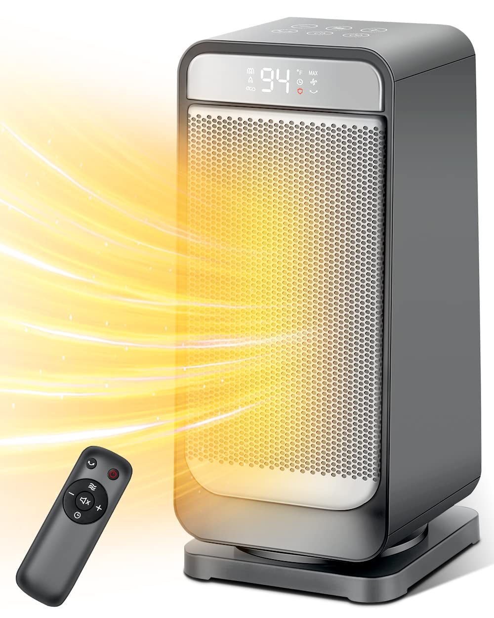 **1500W PTC Ceramic Space Heater with Remote - Fast Heating, Thermostat, 24H Timer & 70° Oscillation - Portable Electric Heater for Office, Bedroom & Indoor Use - Energy Efficient LED Display (Grey)**    *(Perfect for Home, Office, or Small Spaces - Stay Warm & Cozy All Winter!)*
