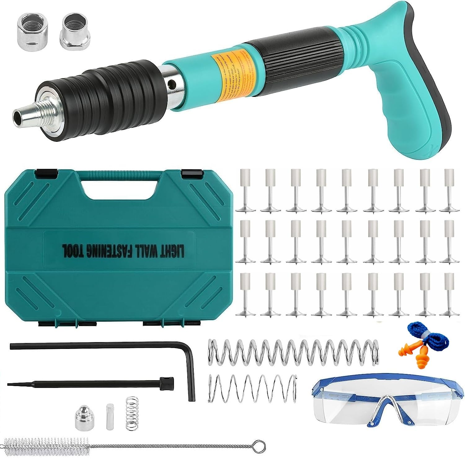 Heavy Duty Steel Nail Gun Kit with 200pcs Round Nails - 5-Speed Adjustable Rivet Gun for Wall Fastening, Woodworking & Home Improvement | Perfect for DIY Projects, Furniture Assembly, and Construction Work
