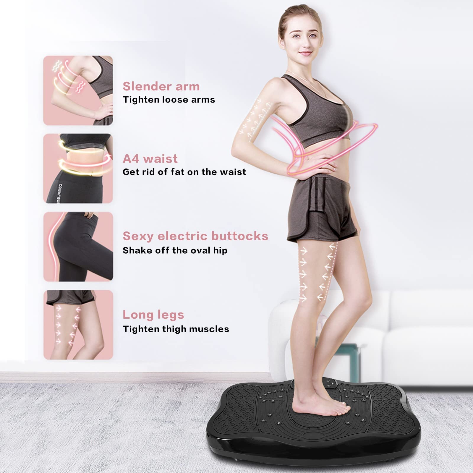Keep Slim Vibration Plate Exercise Machine - Full Body Workout with Resistance Bands & Remote Control - Music Sync for Calorie Burning - Home Gym Equipment for Weight Loss & Toning (Black, One Size) - Perfect for Home Fitness, Office Workouts & Physical Therapy