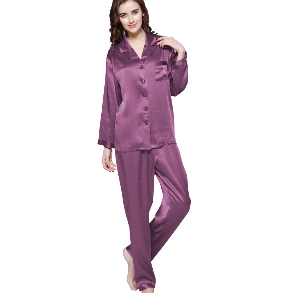 Luxury 100% Mulberry Silk Pajamas for Women - 22 Momme Pure Long Sleeve Full Length Silk Nightwear | Soft & Breathable Sleepwear for Comfortable Nights, Spa Days & Relaxing at Home