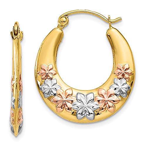 14K Yellow Gold Hollow Flower Hoop Earrings for Women - White & Rose Gold Fine Jewelry | Perfect for Weddings, Parties & Everyday Elegance