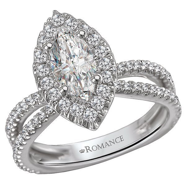 18KT White Gold 1/2 CTW Marquise Diamond Halo Split Shank Engagement Ring Setting - Perfect for 1 CT Center Stone, Ideal for Proposals & Weddings