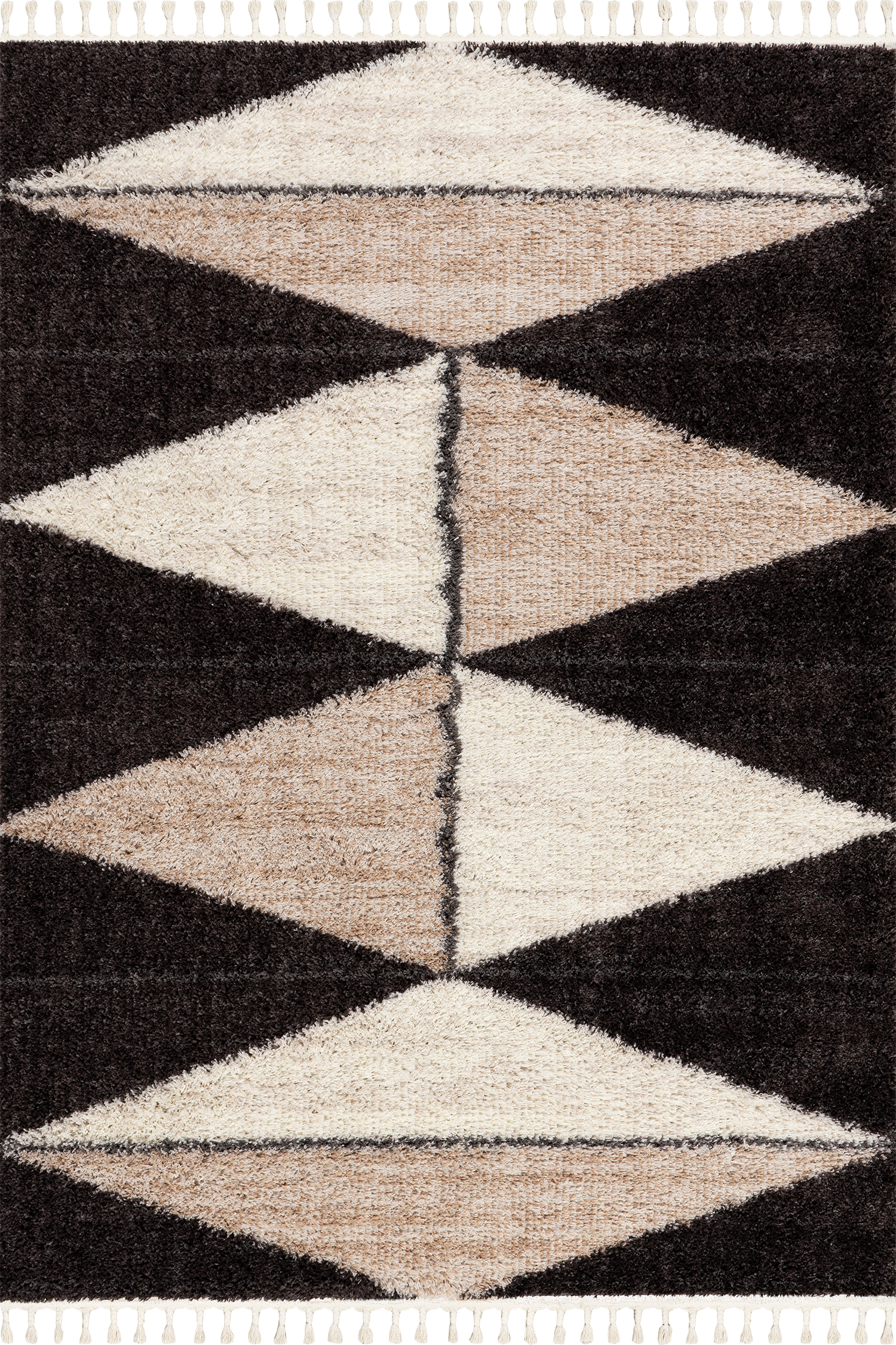 Alexia Diamond Tasseled Rug - Soft Bohemian Area Rug with Fringe, Brown - Perfect for Living Room, Bedroom or Nursery Decor