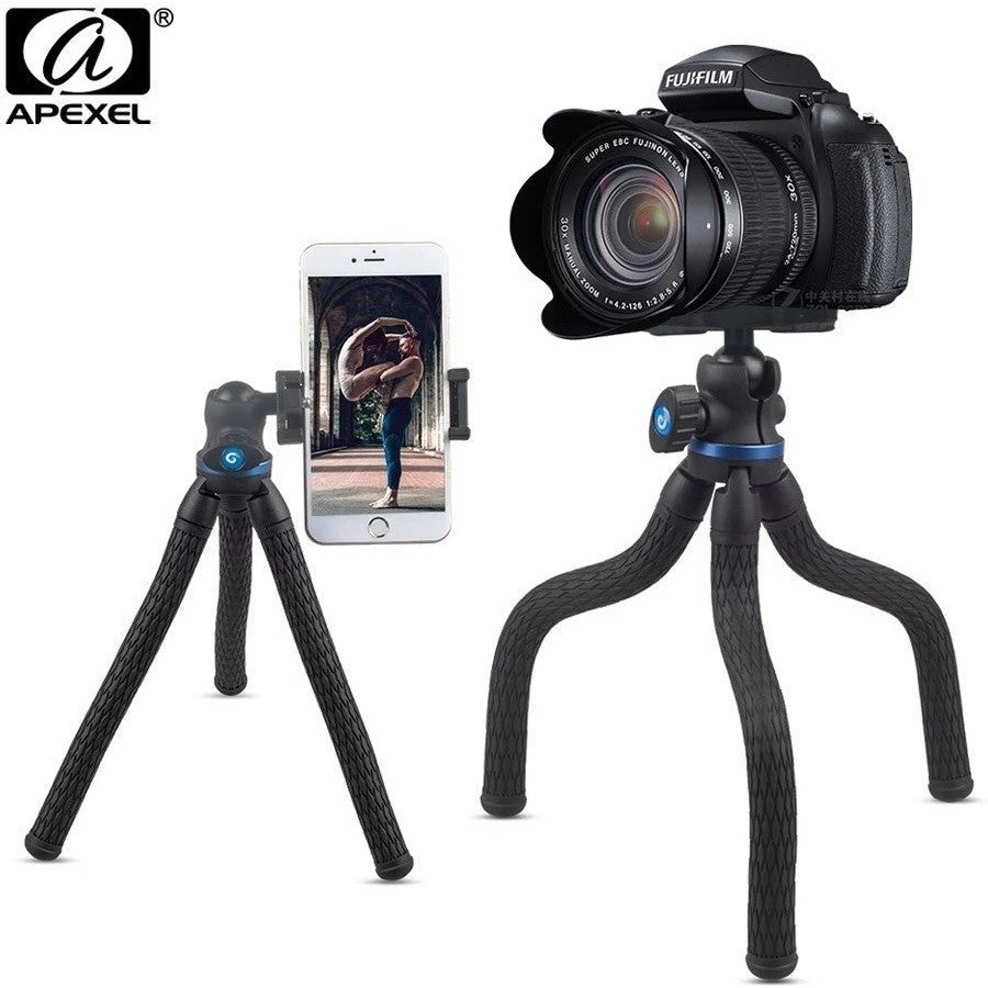 Apexel Flexible Tripod Stand with 3KG Load Capacity - APL JJ10 for Smartphones, DSLR Cameras & Vlogging - Perfect for Travel, Photography & YouTube Content Creation