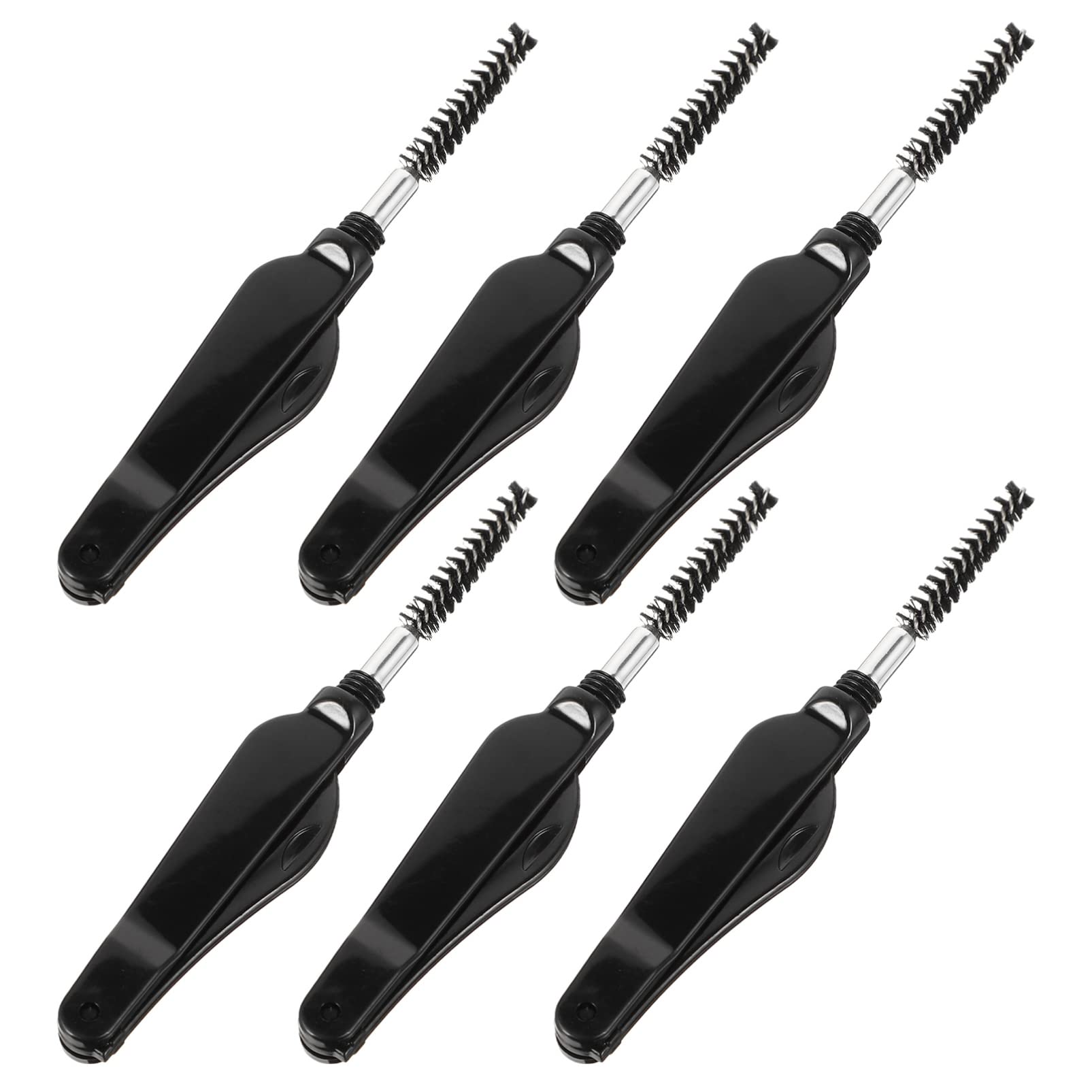 FRCOLOR 6-Piece Black Folding Eyelash & Eyebrow Brush Set - Double Ended Makeup Tools for Eyebrow Combing & Lash Styling | Perfect for Travel, Daily Makeup & Professional Beauty Kits