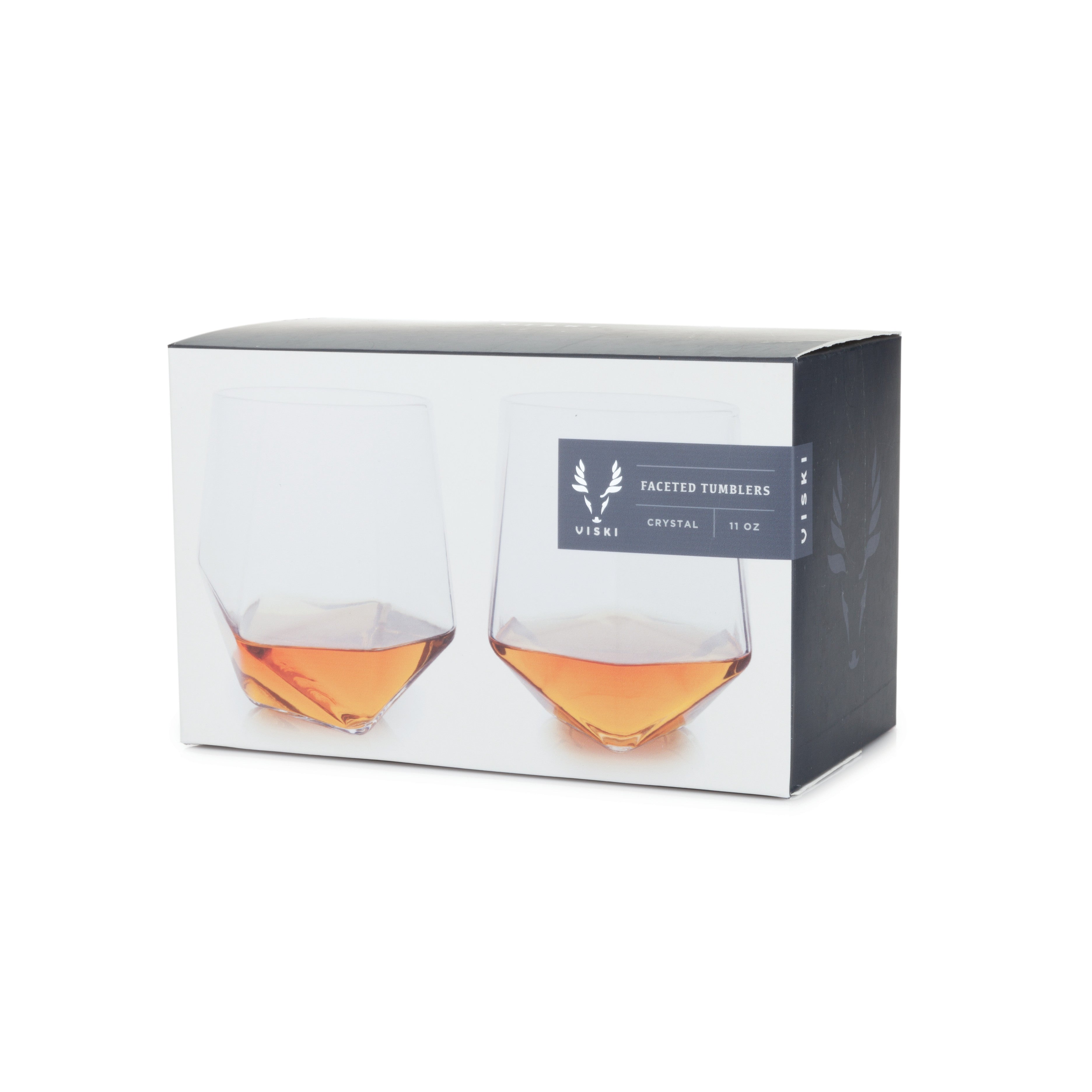 Premium Seneca Faceted Crystal Tumblers Set of 2 - Elegant Whiskey Glasses for Cocktails, Bourbon & Scotch - Perfect for Home Bar, Dinner Parties & Gifts