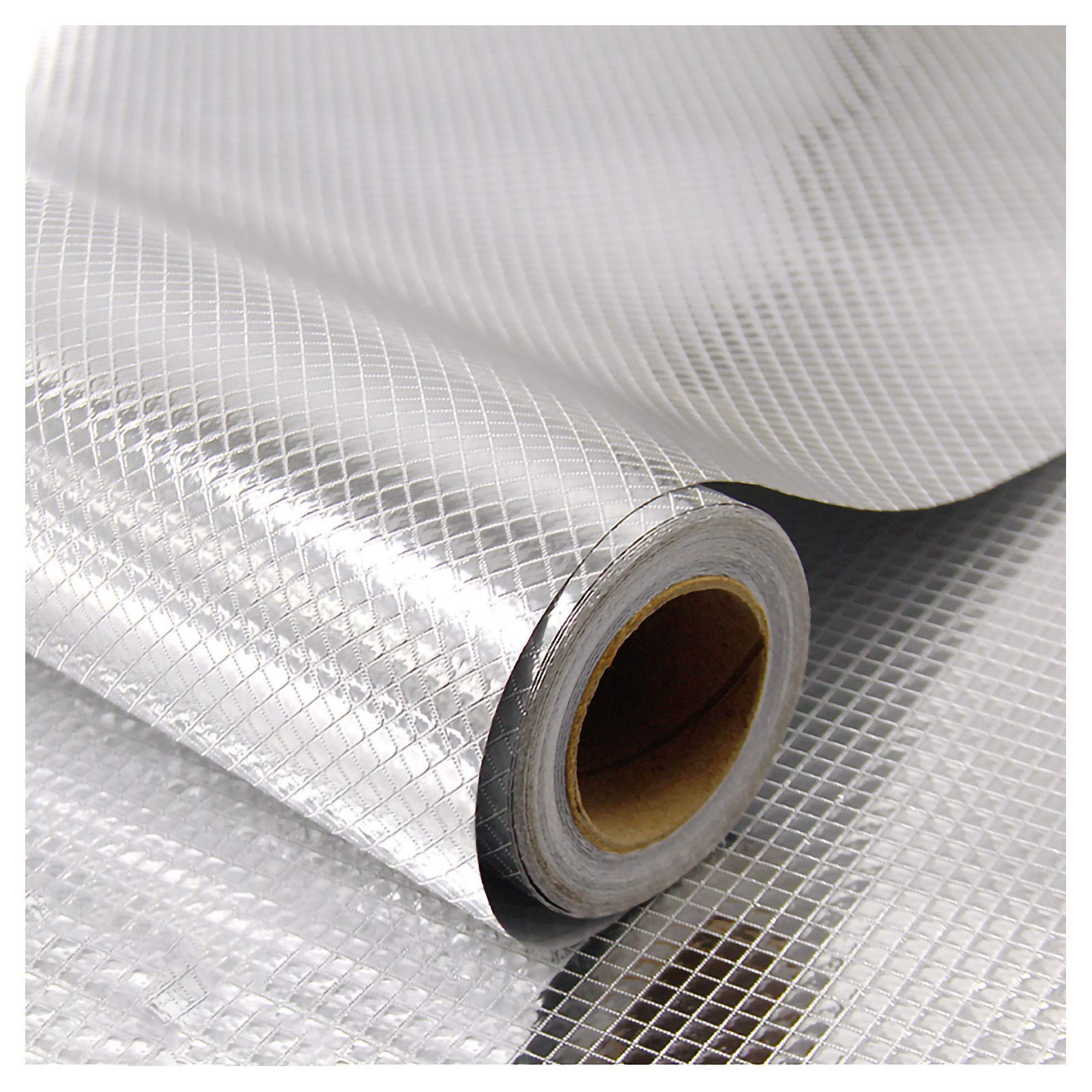 Oil Proof Waterproof Kitchen Stove Sticker - Self Adhesive Aluminum Foil Wallpaper for Furniture & Tables (Silver Rhombus 80cm x 10m) - Heat Resistant & Easy to Clean for Stoves, Countertops & Cabinets