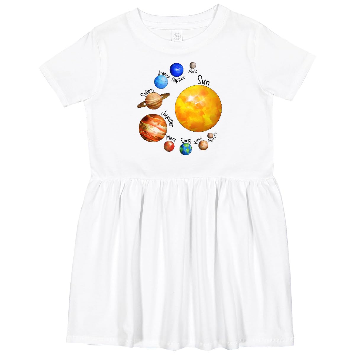 Inktastic Sun and Planets - Yes, and Pluto Toddler Dress | Cute Space Themed Outfit for Girls & Boys | Perfect for Preschool, Birthday Parties & Astronomy Lovers