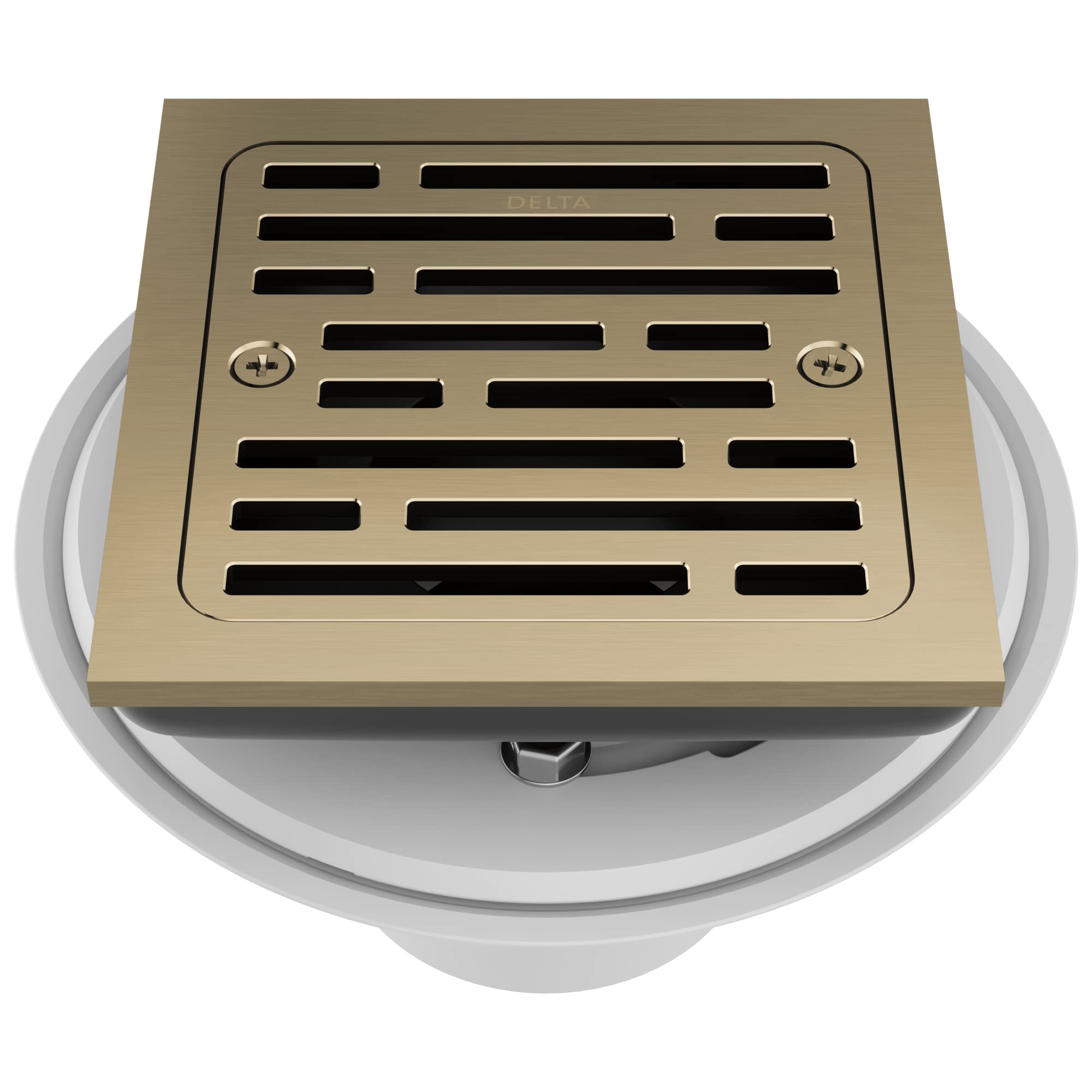 Delta Faucet 4 Inch Tile-In Square Shower Floor Drain in Gold - Premium Shower Drain Kit with Square Design - Chrome & Champagne Gold Options (DT062412-CZ) - Perfect for Modern Bathroom Renovations and Luxury Shower Installations