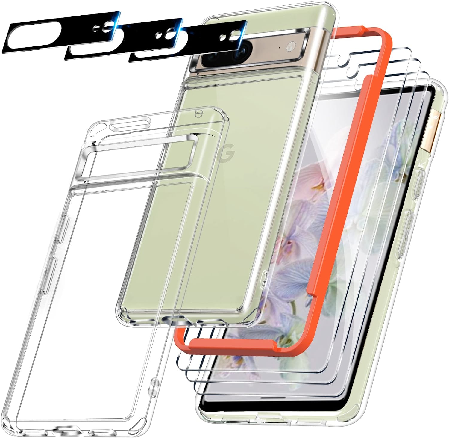 Google Pixel 7 Case Clear 3-Pack with Tempered Glass Screen Protector - Shockproof Slim Fit Protective Cover for Google Pixel 7 - Perfect for Work, Travel & Everyday Use