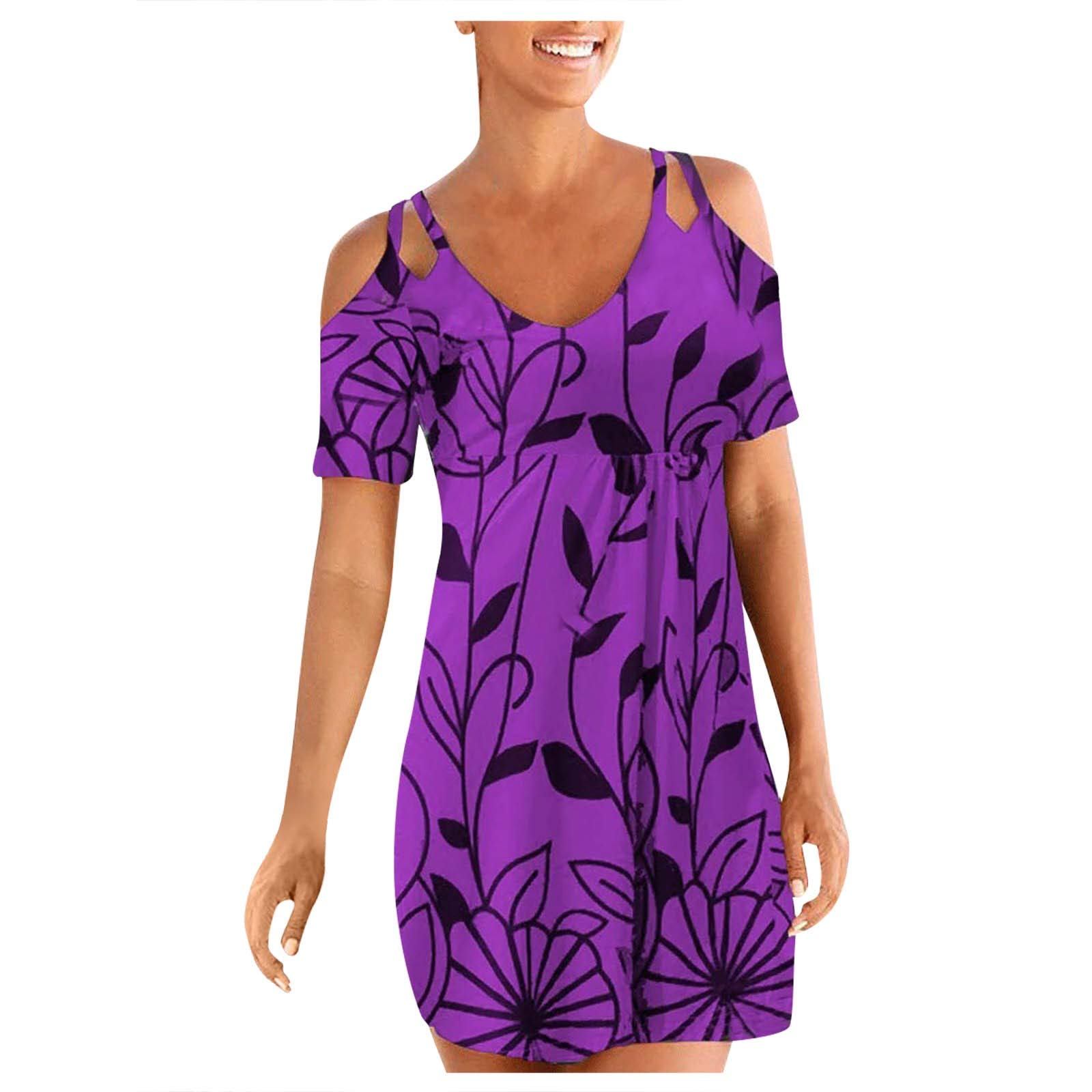 GTMANG Women's Cold Shoulder Print Dress - Fashion Casual Loose Fit Hi-Low Beach Dress for Summer, Vacation, Party & Date Night Outfits