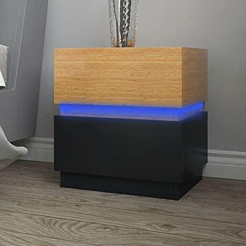 Modern LED Nightstand with 2 Glossy Drawers - ADHW Bedside Table with Adjustable Lighting, Perfect for Bedroom, Living Room or Office Storage