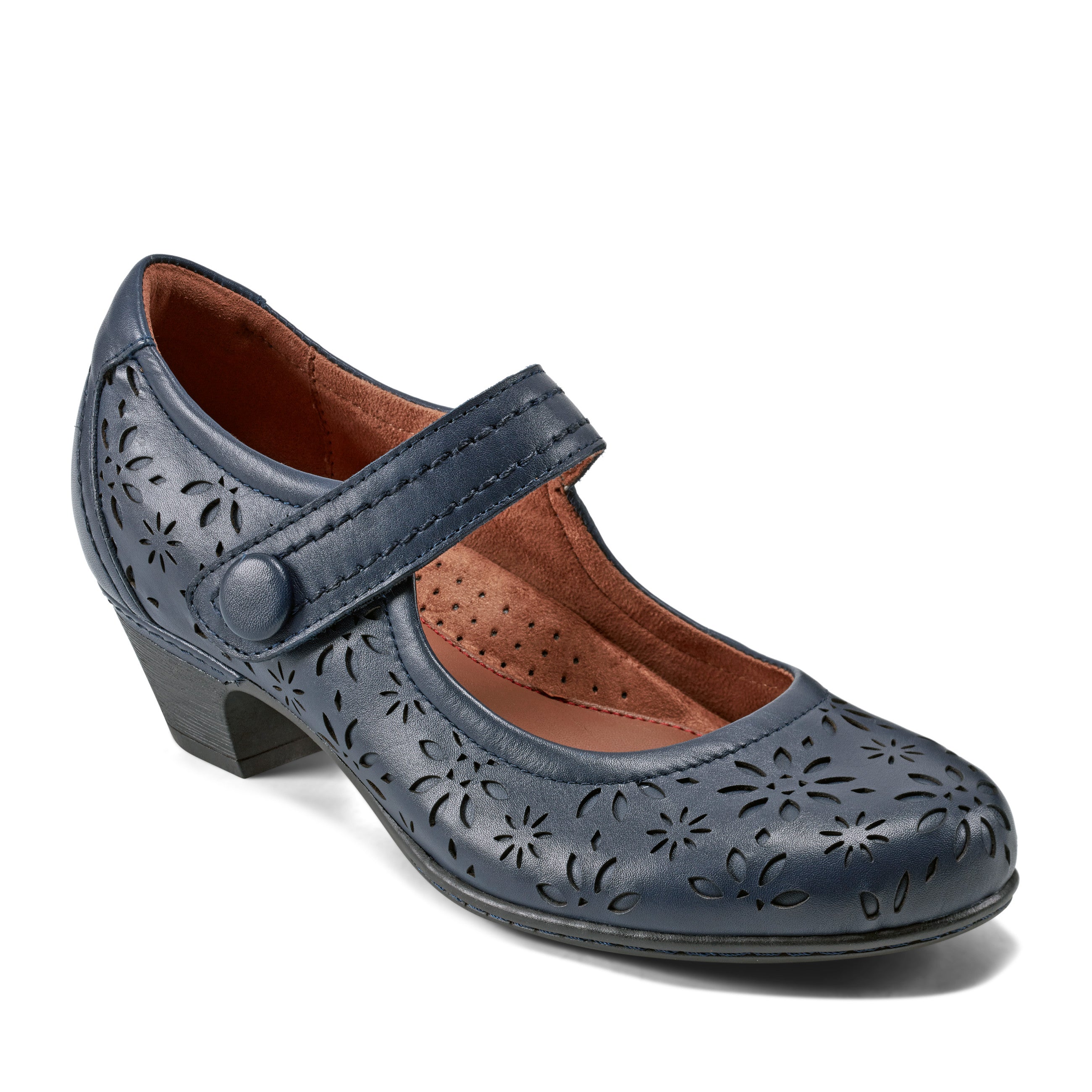 Stylish Women's Alesia Perforated Mary Jane Heels - Comfortable Low Block Heel Dress Shoes for Work, Party & Special Occasions