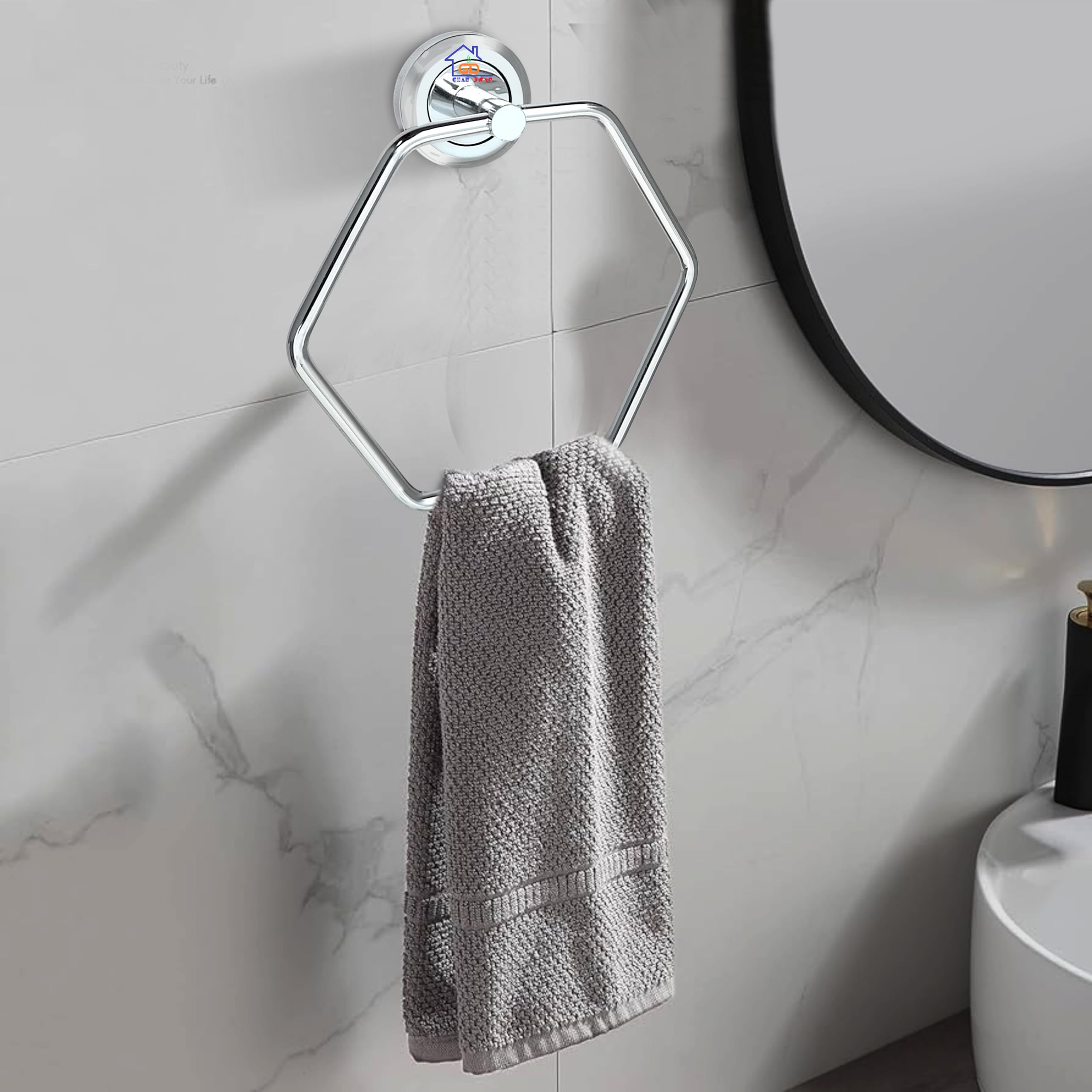 Stainless Steel Hexagon Towel Ring Holder - Bathroom & Kitchen Hanger for Hand Towels, Wash Basin Rack, Bedroom Handkerchief Storage (Pack of 1) - Perfect for Modern Homes & Spa-Like Bathrooms