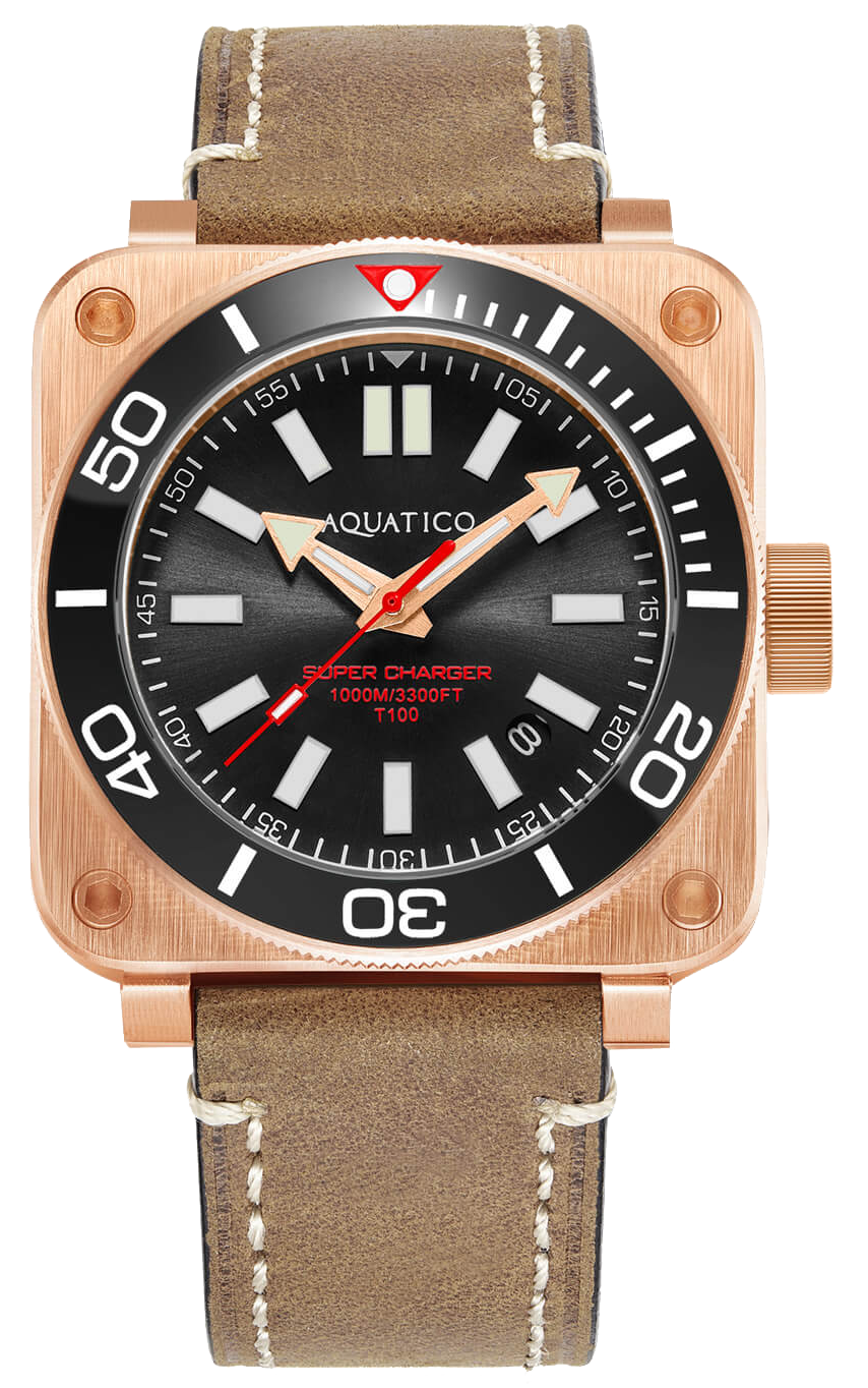 Aquatico Super Charger Bronze Black Ceramic Bezel Diver Watch - Waterproof Luxury Timepiece for Men, Perfect for Scuba Diving, Swimming & Outdoor Adventures