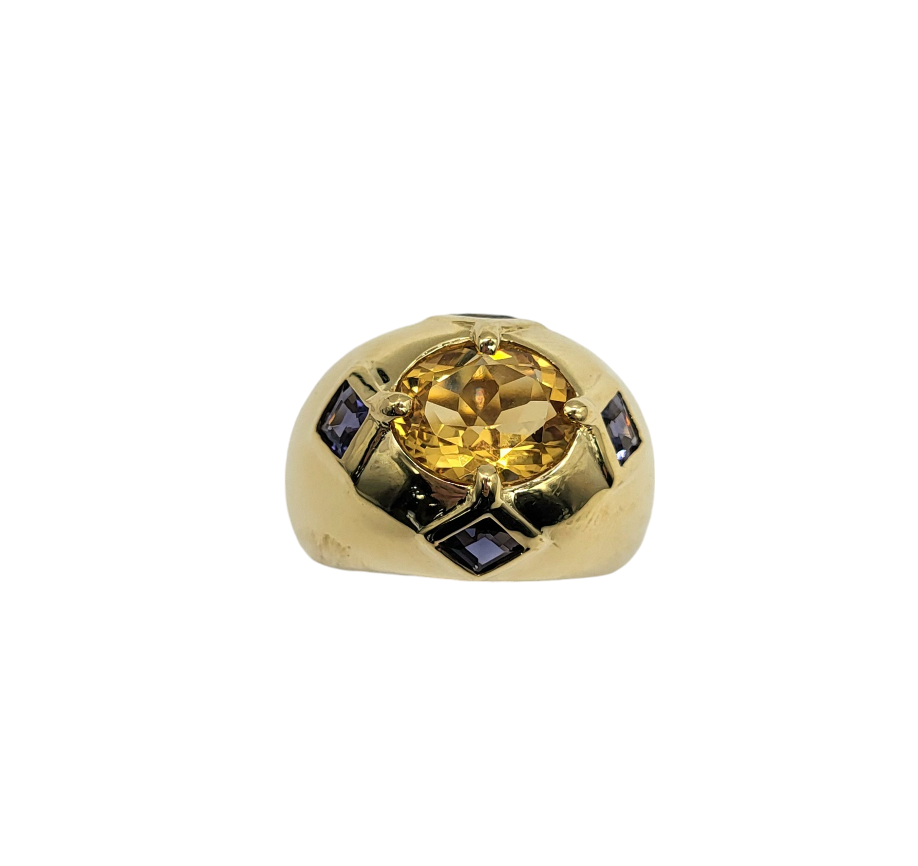 18K Gold Citrine and Tanzanite Domed Ring for Women | Elegant Gemstone Jewelry for Weddings, Anniversaries & Special Occasions