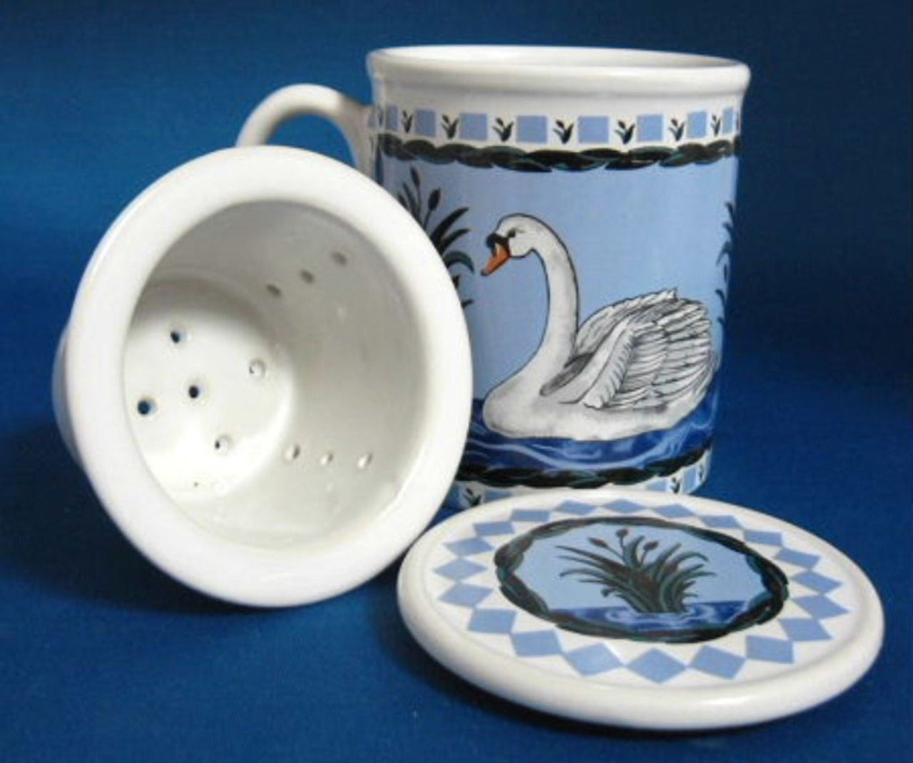 Premium Swan Tea Mug with Infuser & Coaster - Elegant Blue and White Ceramic Tea Cup with Removable Strainer | Perfect for Loose Leaf Tea, Herbal Infusions & Home Office Use