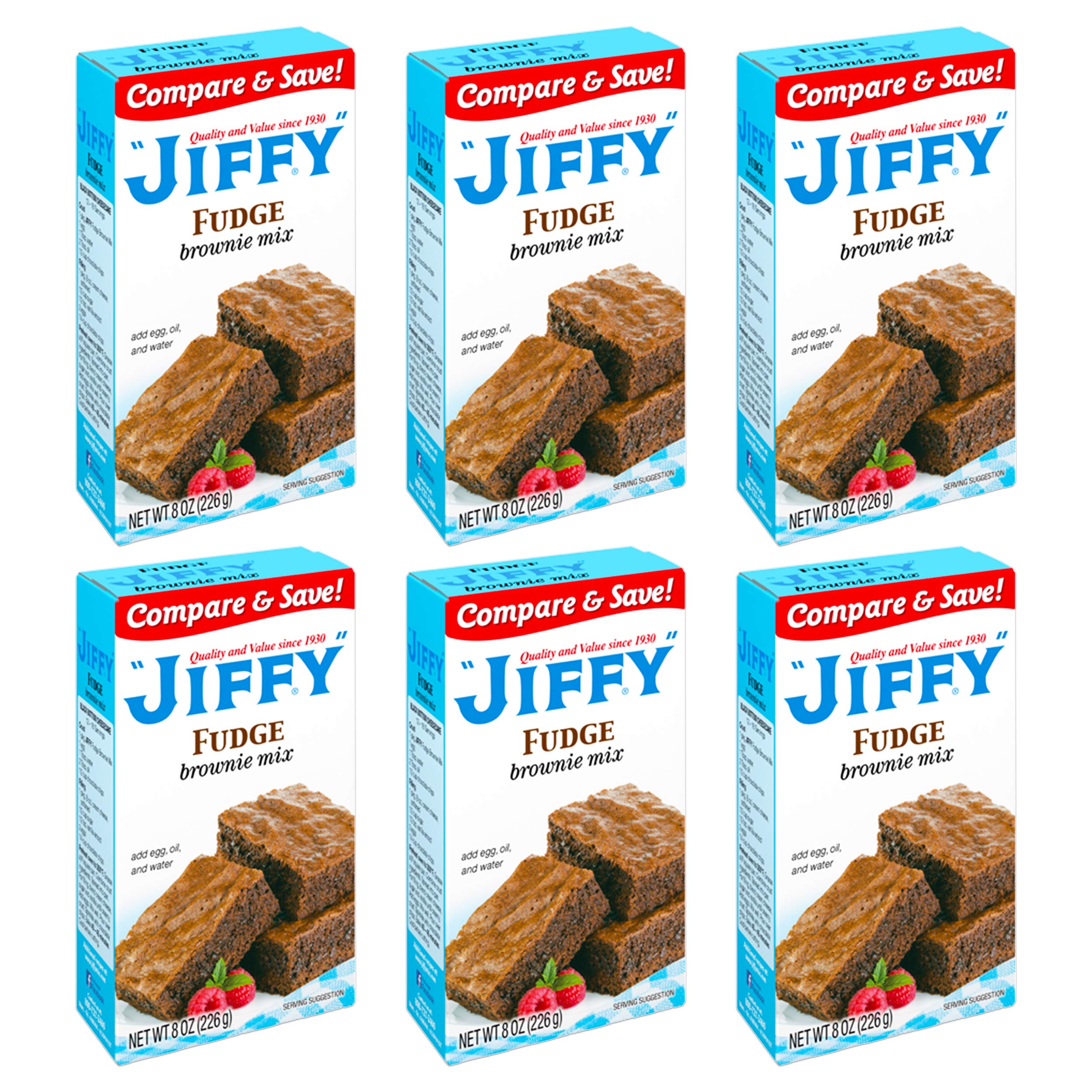 Jiffy Fudge Brownie Mix - 8oz Box (Pack of 6) | Easy Homemade Brownie Baking Mix | Perfect for Parties, Gifts & Family Desserts