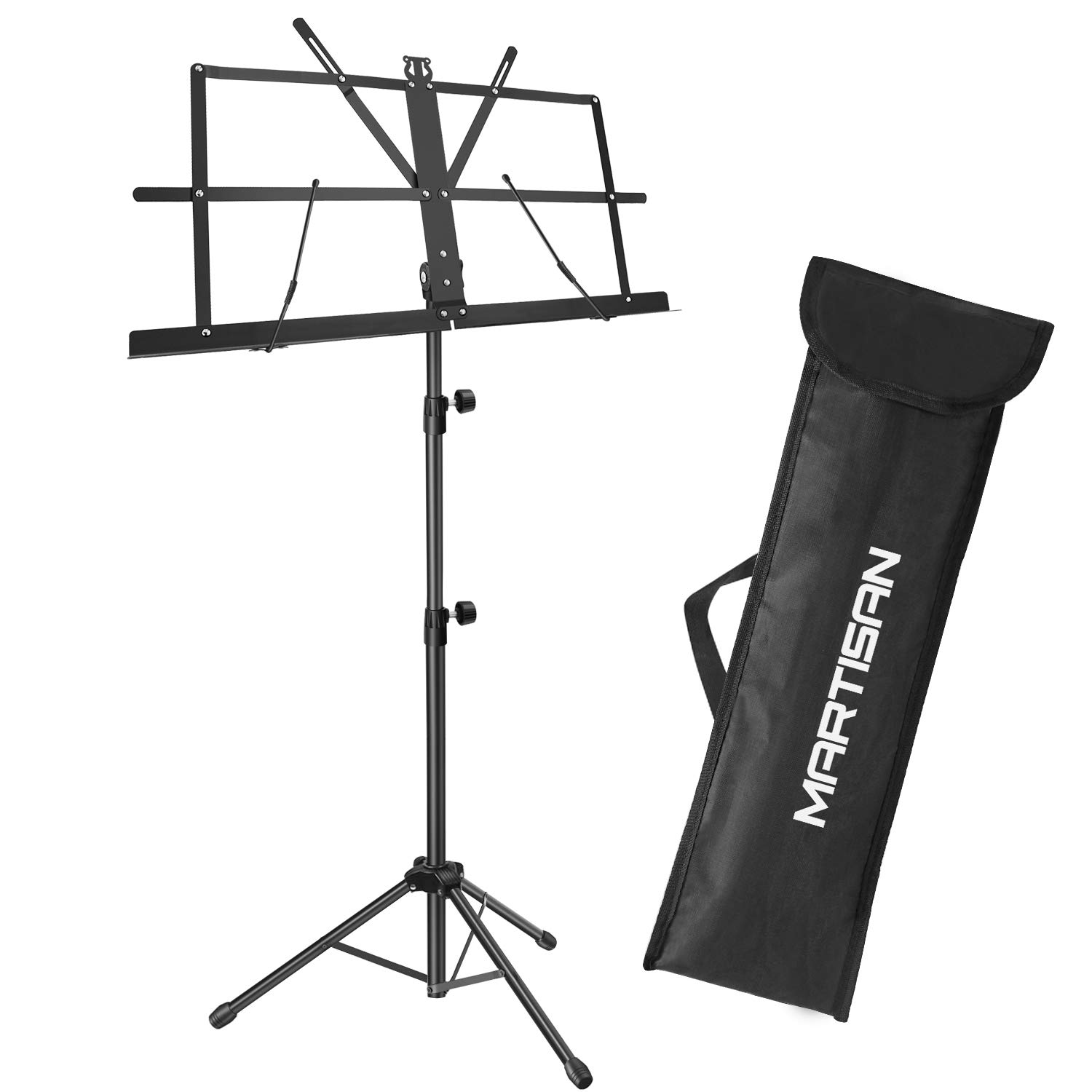 Portable Folding Music Stand - Adjustable Height Tripod Base, Lightweight & Compact Metal Sheet Music Stand Holder with Carrying Bag | Perfect for Piano, Violin, Guitar Practice & Outdoor Performances | Black