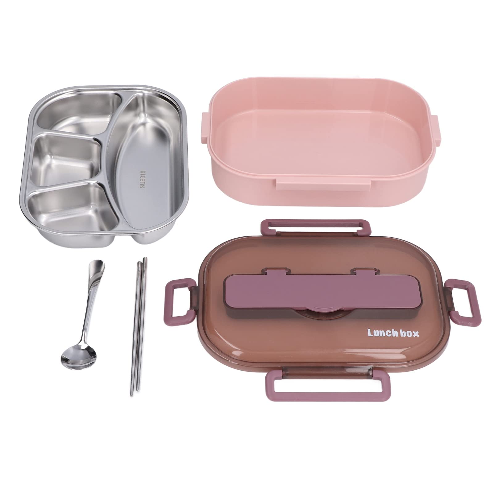 Stainless Steel Lunch Box - 4 Compartment Bento Box for School, Office, Picnic & Travel | Healthy Meal Prep Container | Leak-Proof & Durable (Pink & Purple)