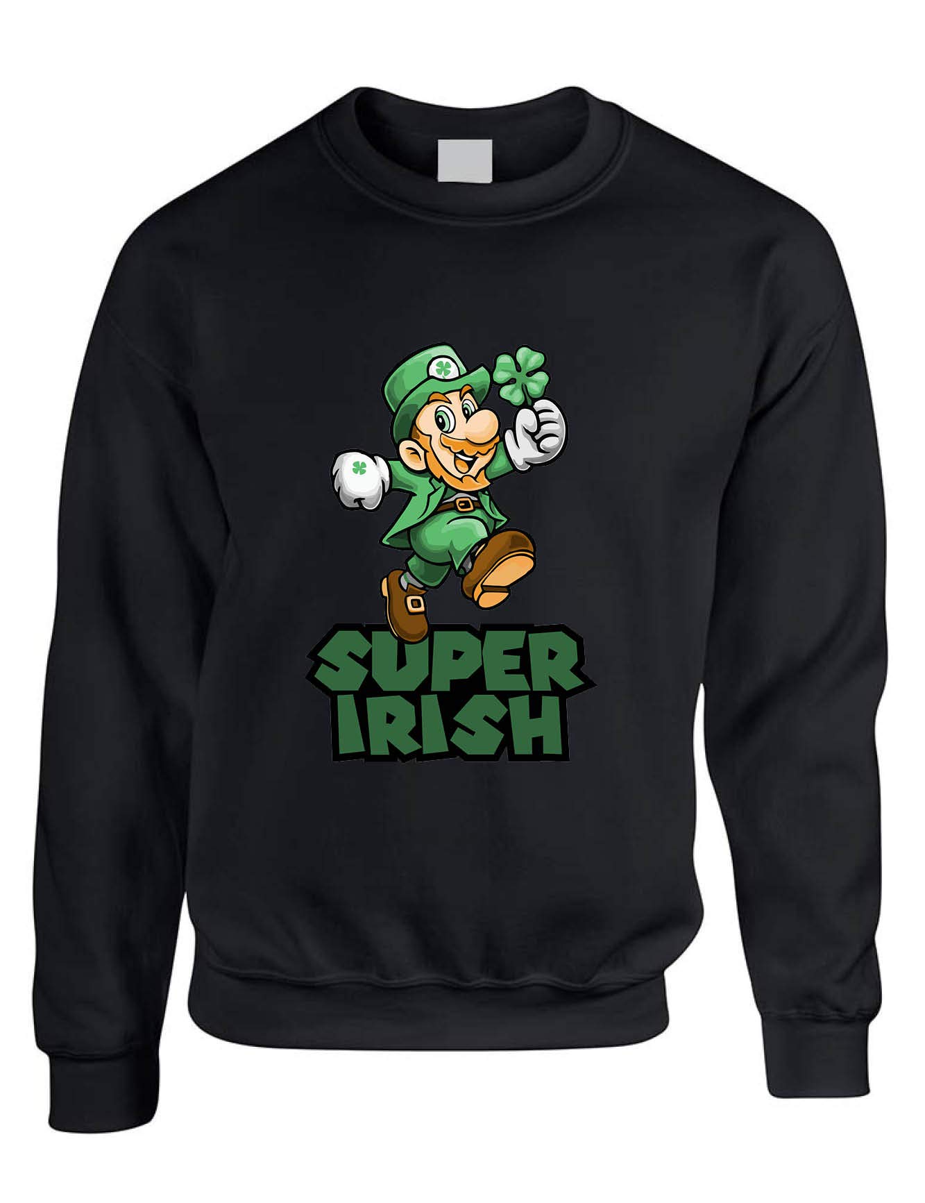 ALLNTRENDS Super Irish St. Patrick's Day Sweatshirt for Adults - Retro Game Leprechaun Graphic Hoodie | Perfect for Pub Crawls, Irish Festivals & Casual Wear