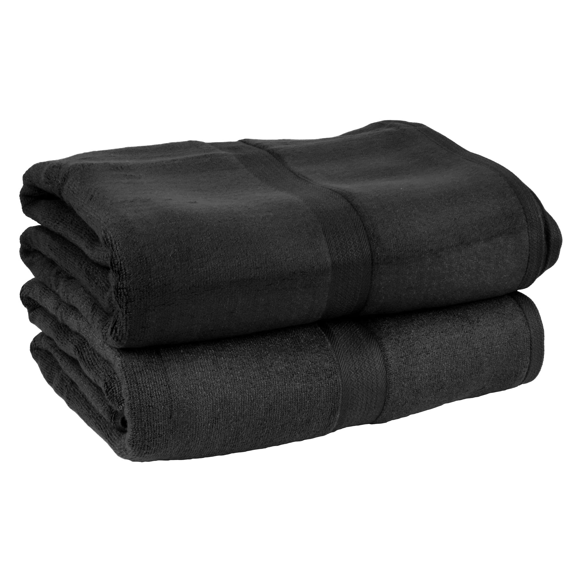 ThinkBamboo Premium Bamboo Beach Towels for Adults - Ultra Soft & Plush Oversized Bath Sheets (Black, Set of 2) - Eco-Friendly & Absorbent for Beach, Pool, Spa & Home Use