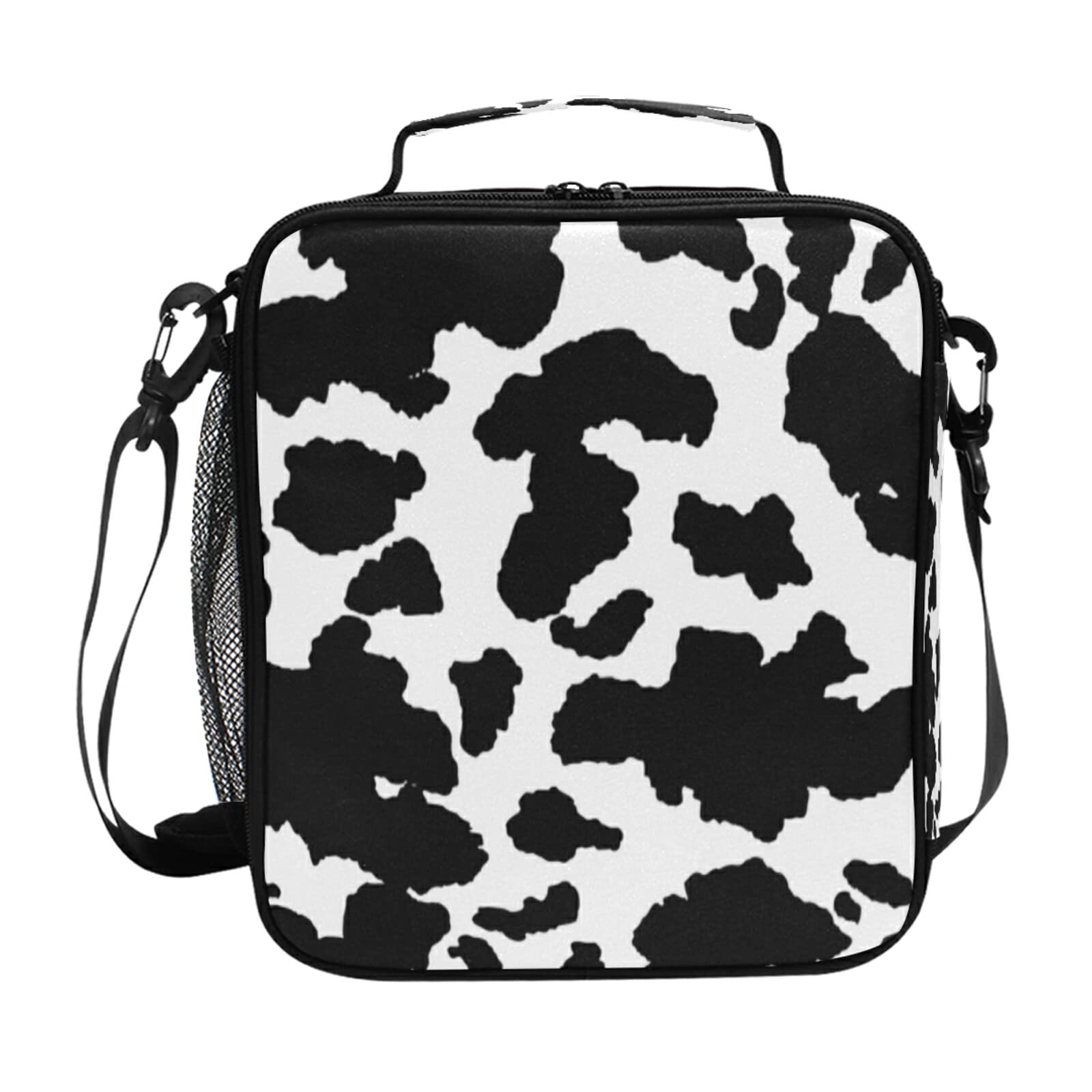 Stylish Black & White Cow Print Insulated Lunch Bag for Women & Men - Leakproof Thermal Cooler Tote with Shoulder Strap - Perfect for School, Office, Work, Picnics & Outdoor Activities