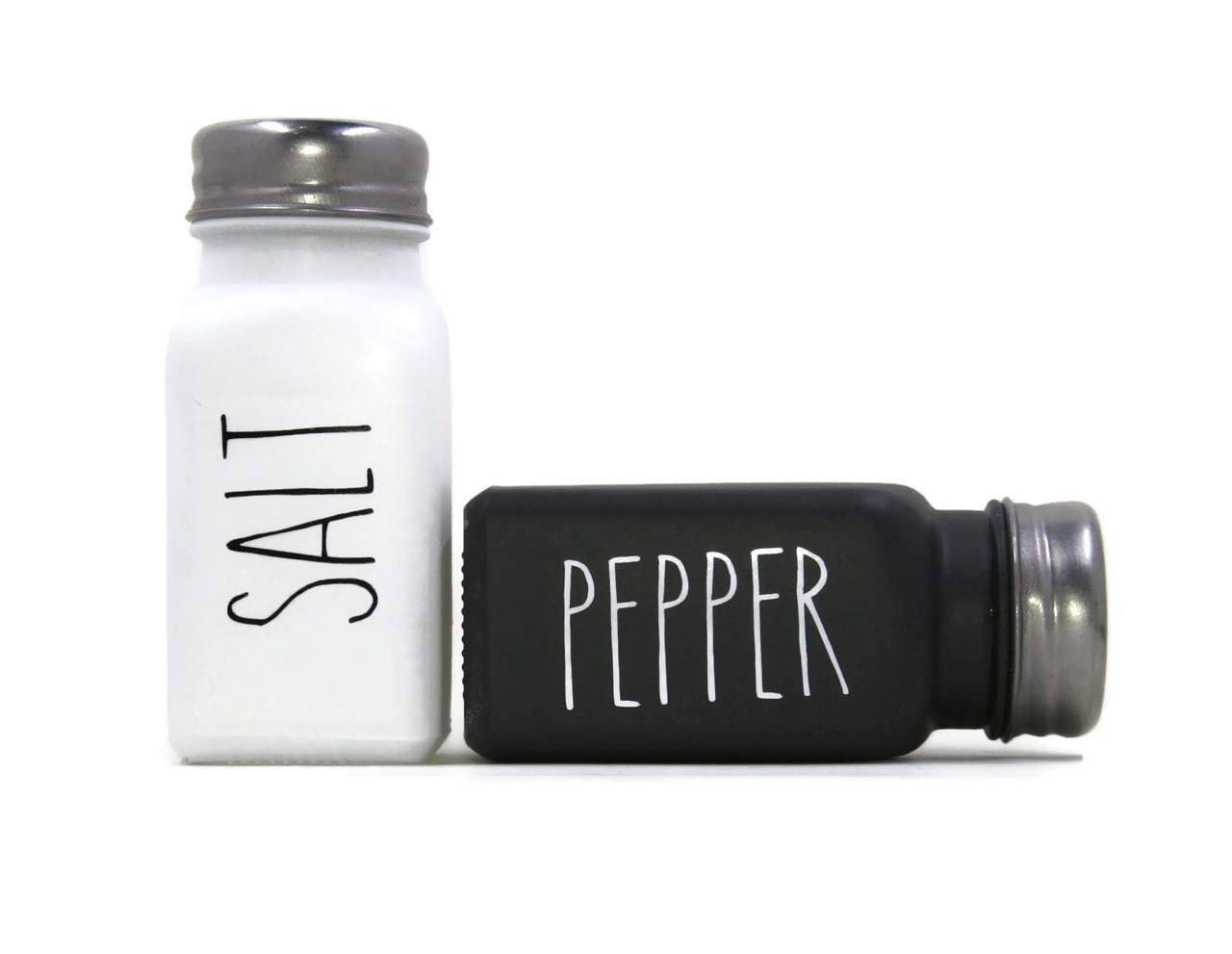 Farmhouse Salt and Pepper Shakers Set - Black and White Painted Glass Shakers with Rustic Labels | Perfect for Kitchen, Dining Table & Farmhouse Decor