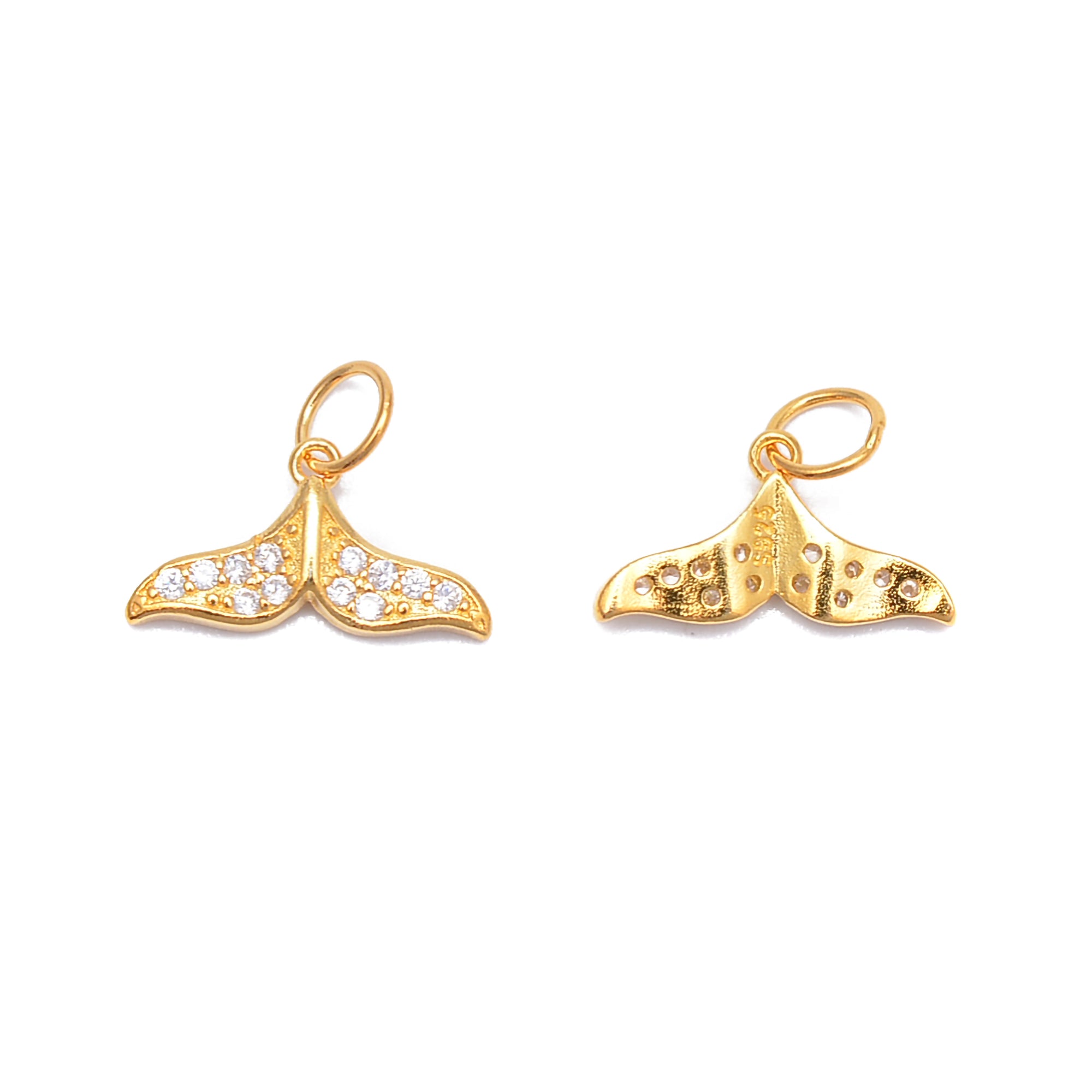 14K Gold Plated Sterling Silver Fishtail Pendant Charm with Cubic Zirconia - 8x14mm (3 Pieces) | Perfect for Jewelry Making, Bracelet & Necklace DIY Projects
