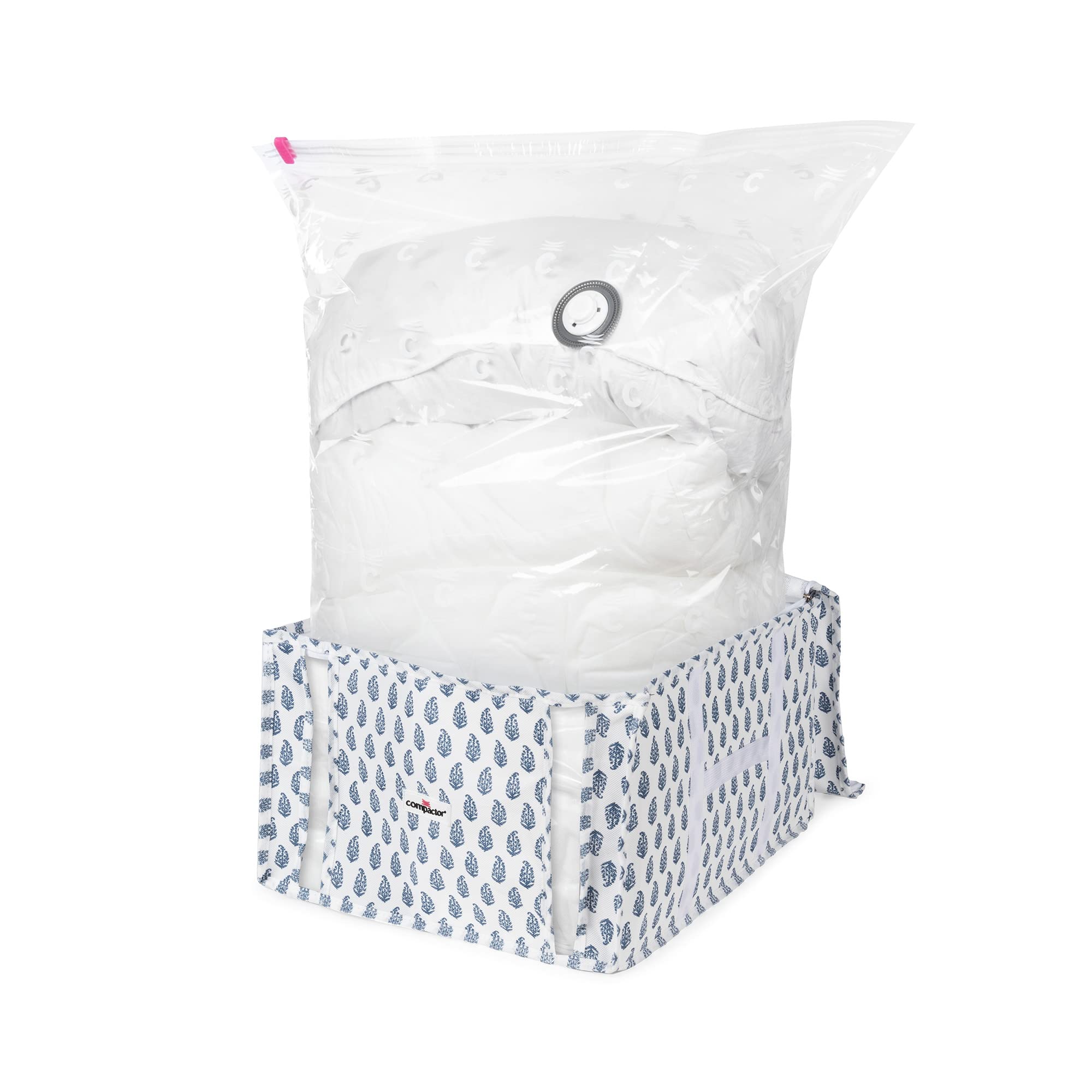Premium Vacuum Storage Bags - M Size Semi-Rigid Polypropylene & Nylon Space Saver Bags with Compression for Closet Organization, Moving & Travel - Includes White/Blue Semi-Rigid Storage Box - Ideal for Seasonal Clothing Storage, Space Saving & Home Organization
