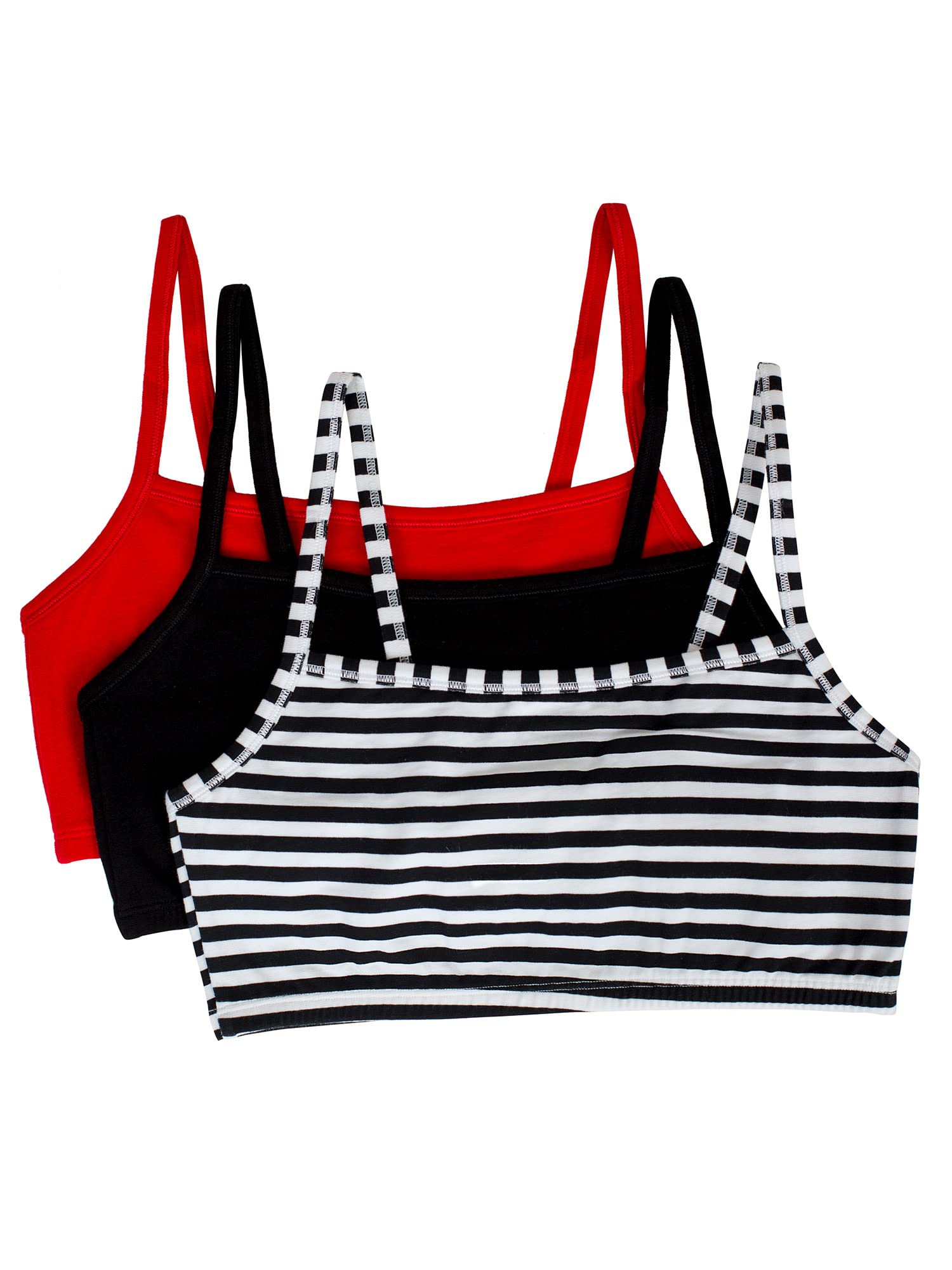 Fruit of The Loom Women's 3 Pack Cotton Sports Bras - Comfortable Spaghetti Strap Pullover Workout Tops for Yoga, Gym & Everyday Wear
