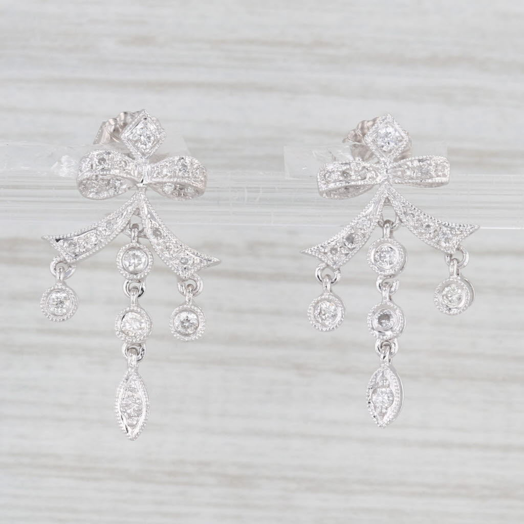 0.25ctw Diamond Bow Drop Earrings in 14k White Gold - Elegant Jewelry for Weddings, Parties & Special Occasions